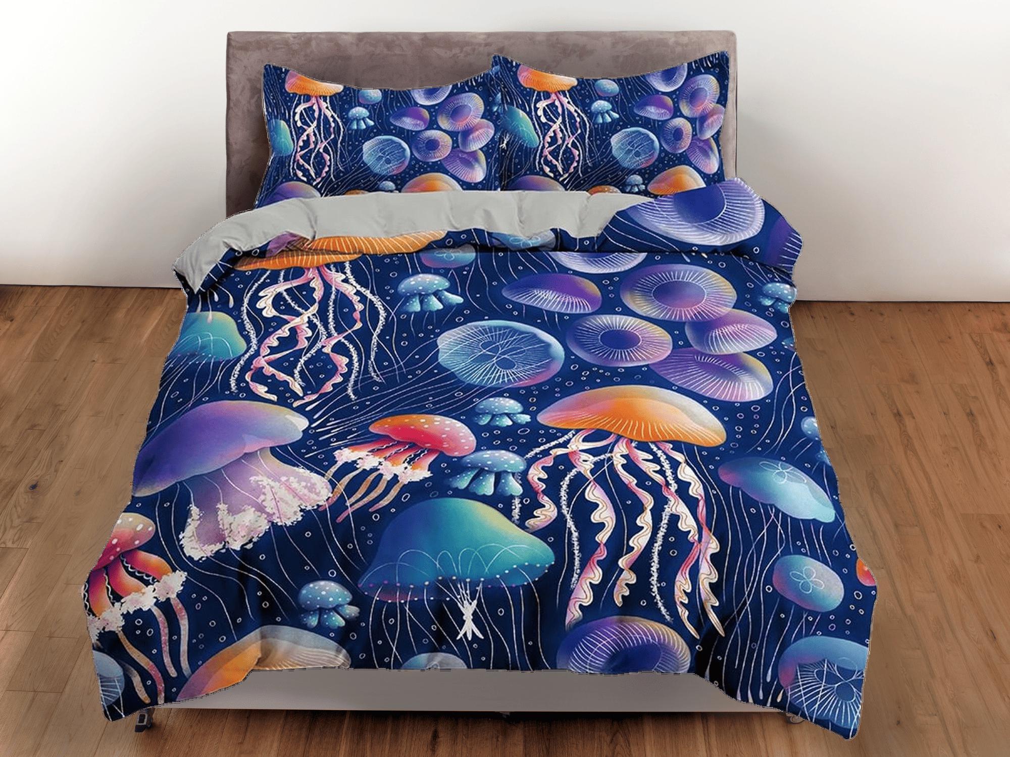 daintyduvet Assorted jellyfish bedding colorful duvet cover, ocean blush sea animal bedding set full king queen twin crib toddler, dorm bedding gift