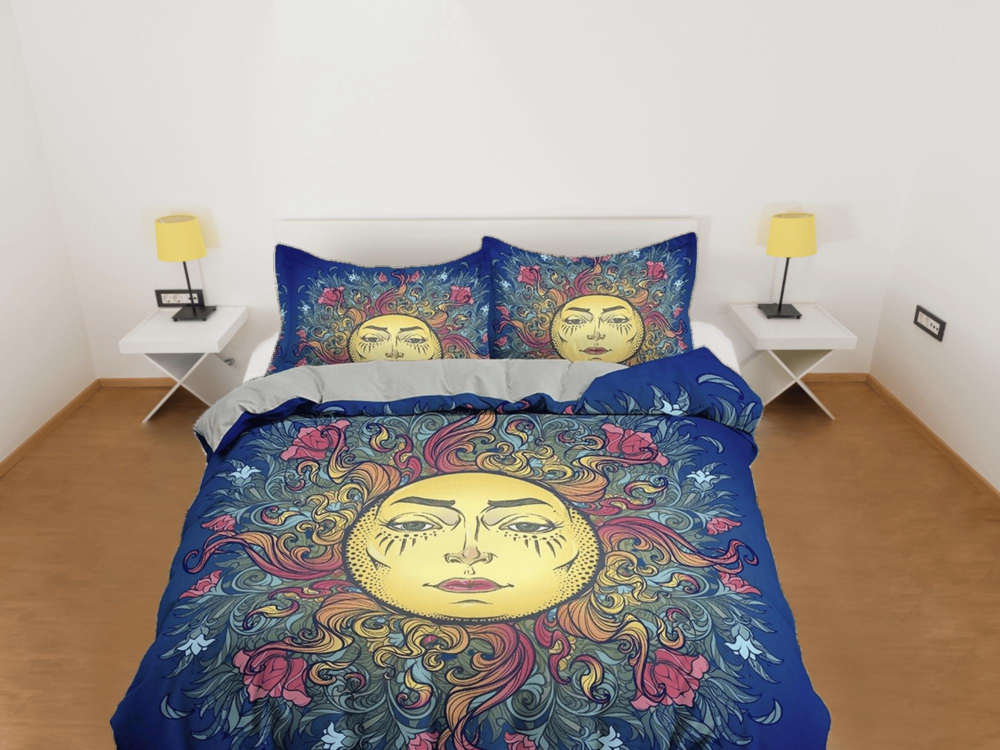 daintyduvet Astrology Sun Boho Navy Blue Bedding, Zodiac Gift Celestial Dorm Bedding, Duvet Cover Set, Aesthetic Duvet Cover King Queen Full Twin Single