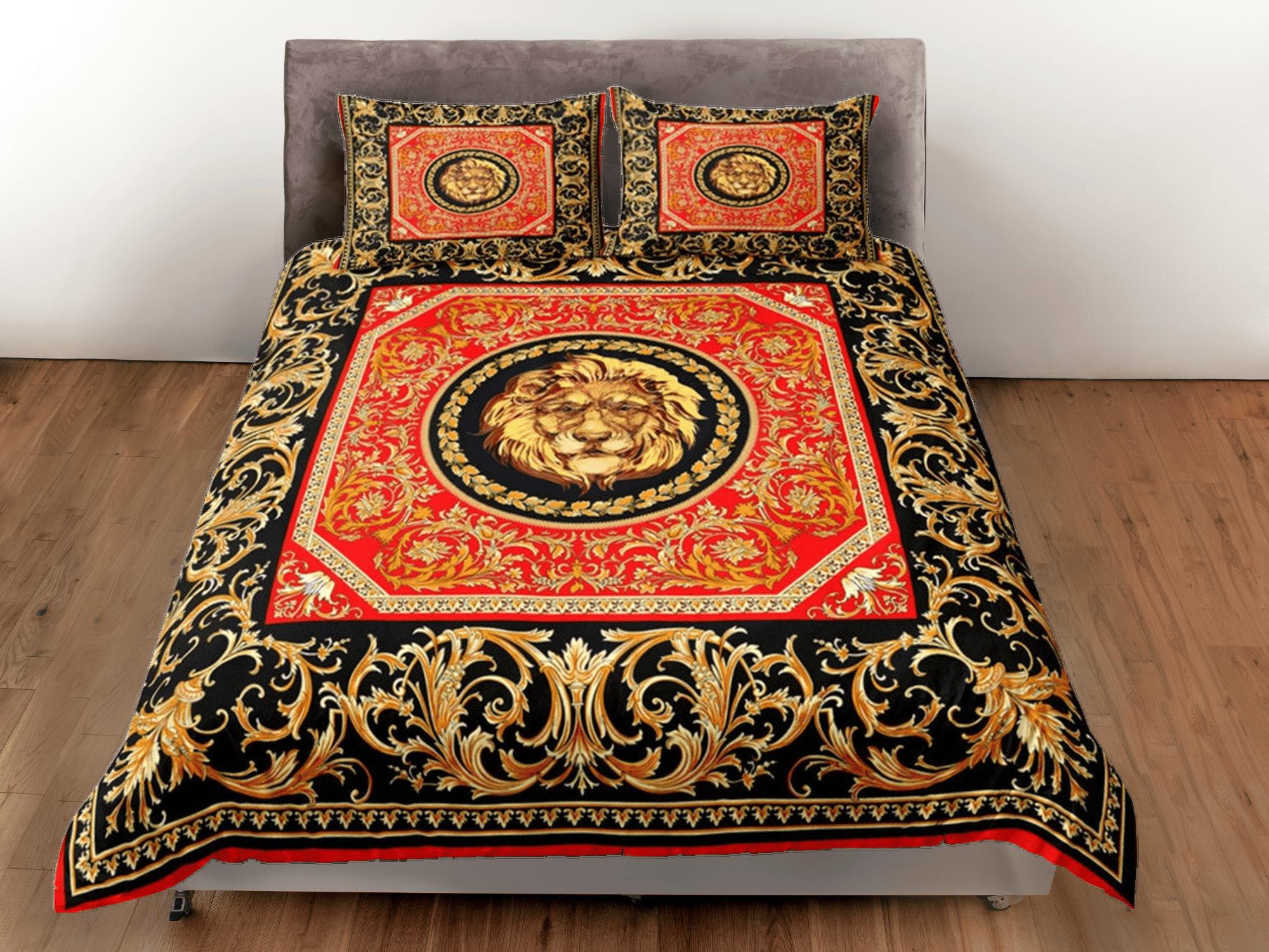 daintyduvet Baroque Lion Luxury Duvet Cover Set Aesthetic Bedding Set Full Victorian Decor,