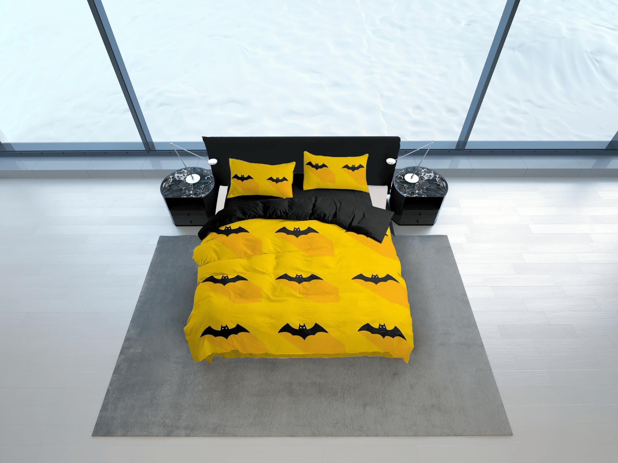 daintyduvet Bat halloween full size bedding & pillowcase, yellow duvet cover set dorm bedding, halloween decor, nursery toddler bedding, halloween gift