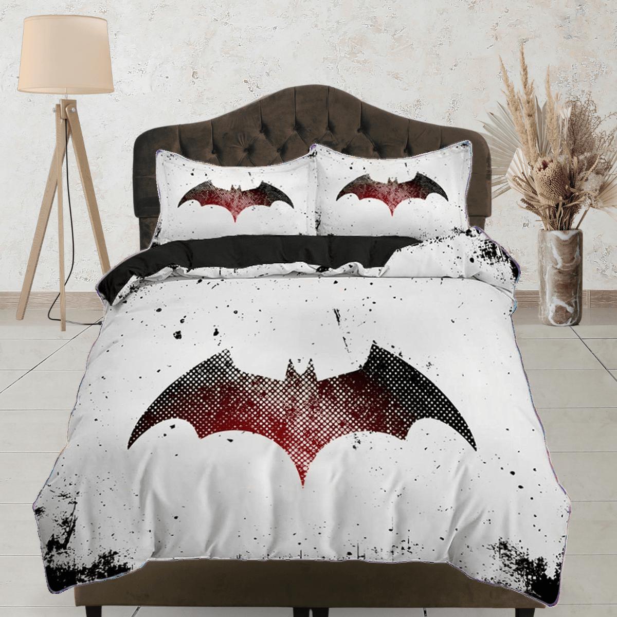 daintyduvet Bat silhouette halloween bedding & pillowcase, black and white duvet cover set dorm bedding, halloween decor, nursery toddler halloween gift
