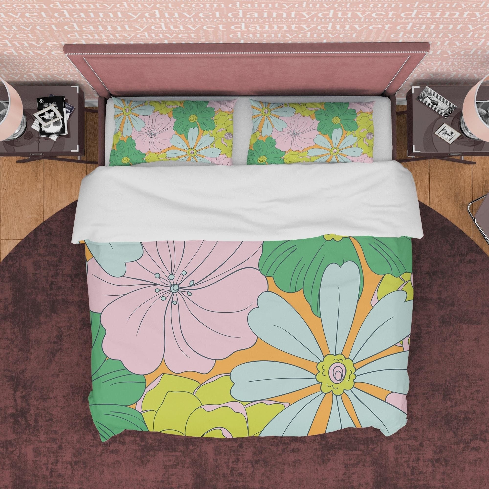 Beautiful Flower Boho Bedding Colorful Duvet Cover Bohemian Bedroom Set, Unique Blanket Cover Floral Quilt Cover, Aesthetic Bedspread
