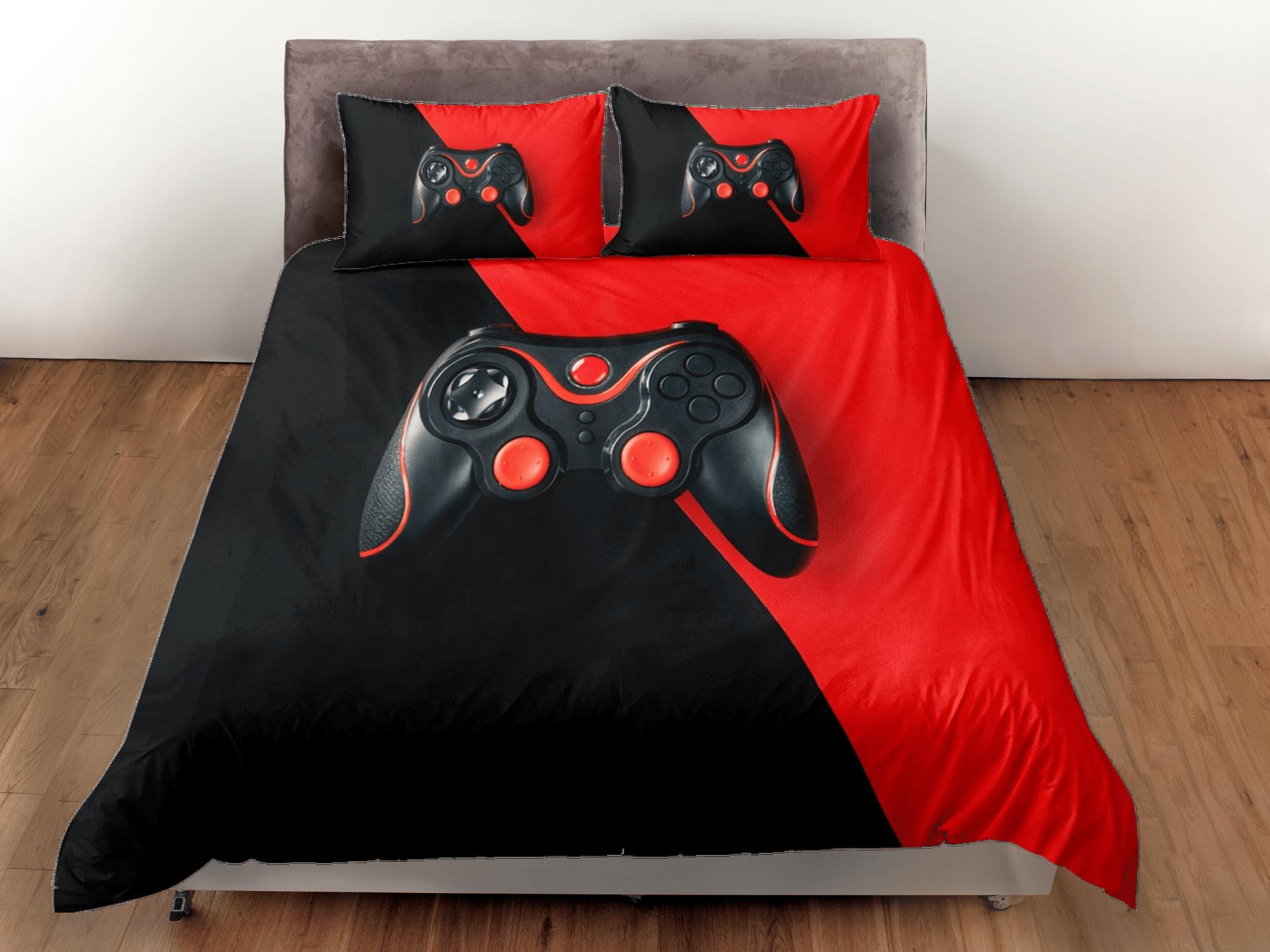 daintyduvet Black and red gamer bedding duvet cover, video gamer boyfriend gift bedding set full king queen twin, boys bedroom, college dorm bedding