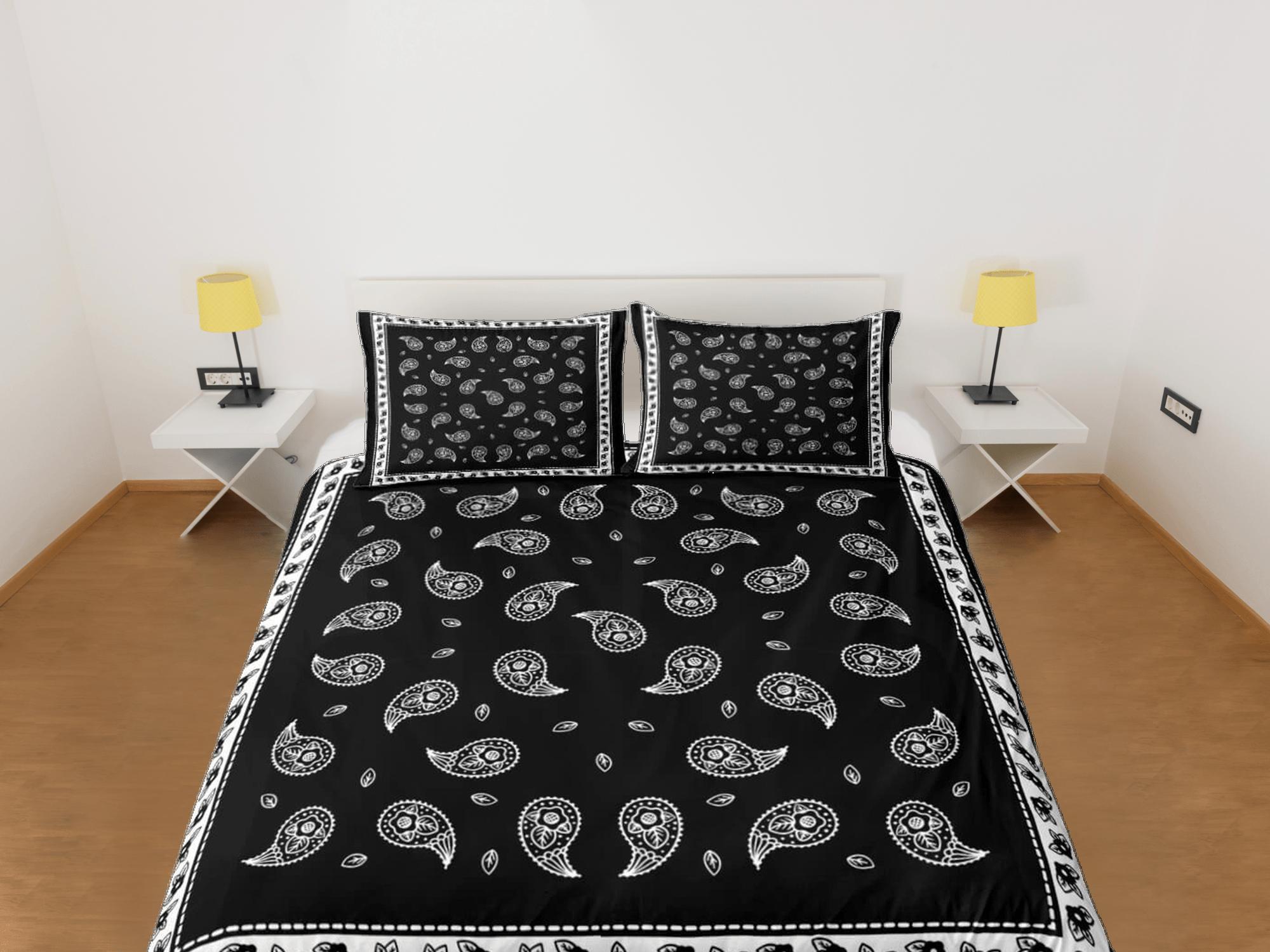daintyduvet Black bandana paisley duvet cover set, aesthetic room decor bedding set full, king, queen size, abstract boho bedspread, luxury bed cover
