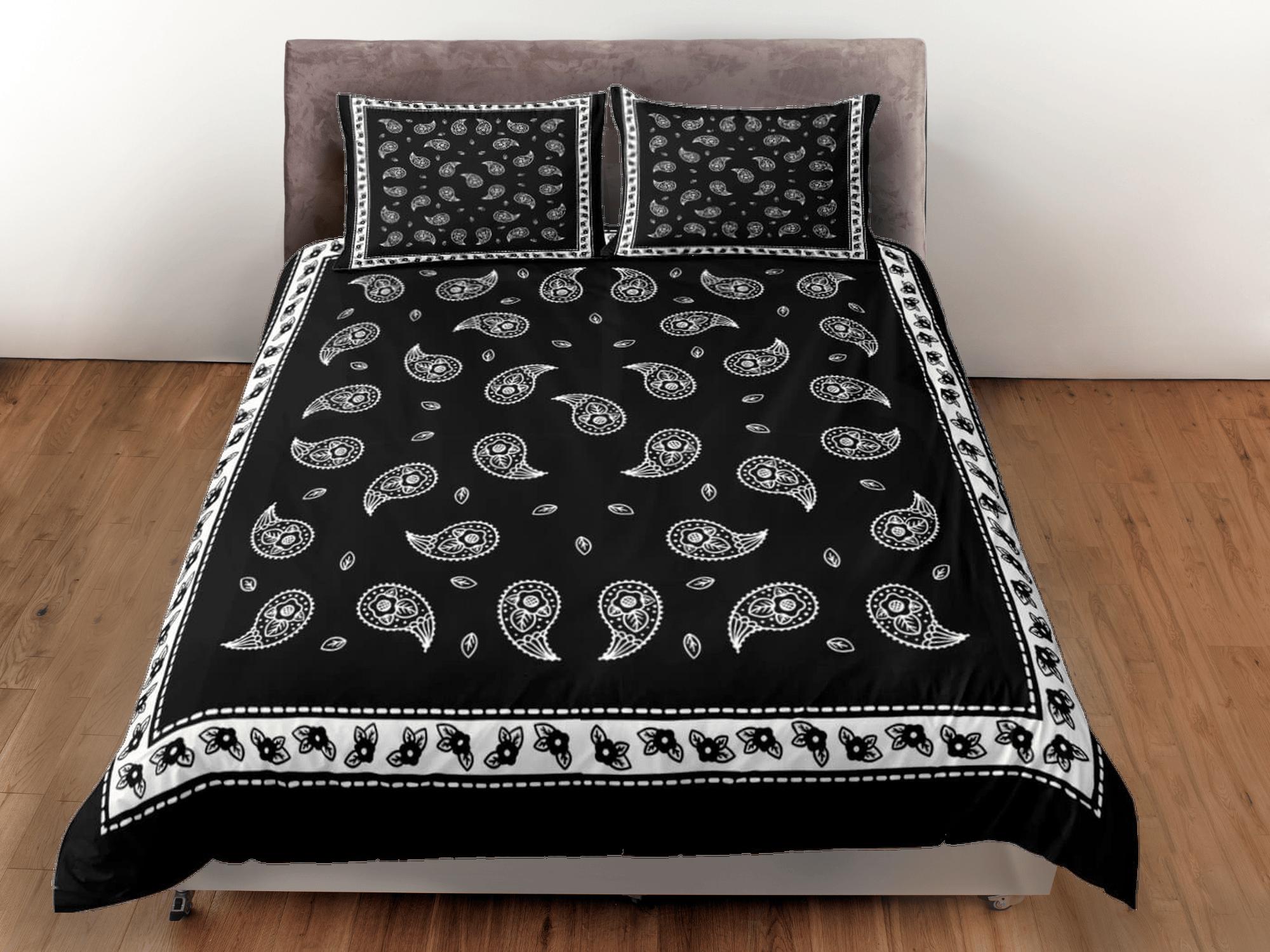 daintyduvet Black bandana paisley duvet cover set, aesthetic room decor bedding set full, king, queen size, abstract boho bedspread, luxury bed cover