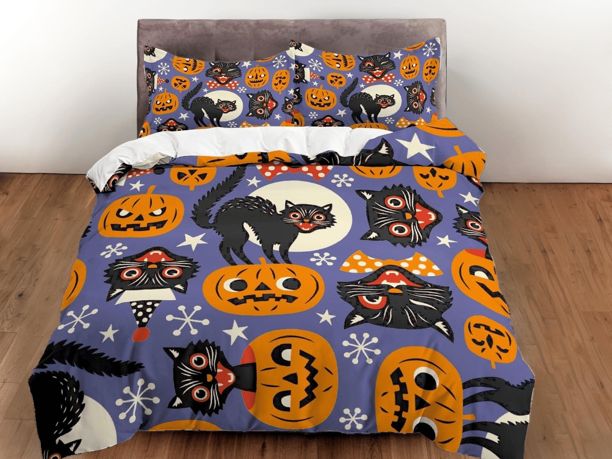 daintyduvet Black cat and pumpkin halloween bedding & pillowcase, gothic duvet cover, dorm bedding, goth decor toddler bedding, halloween gift
