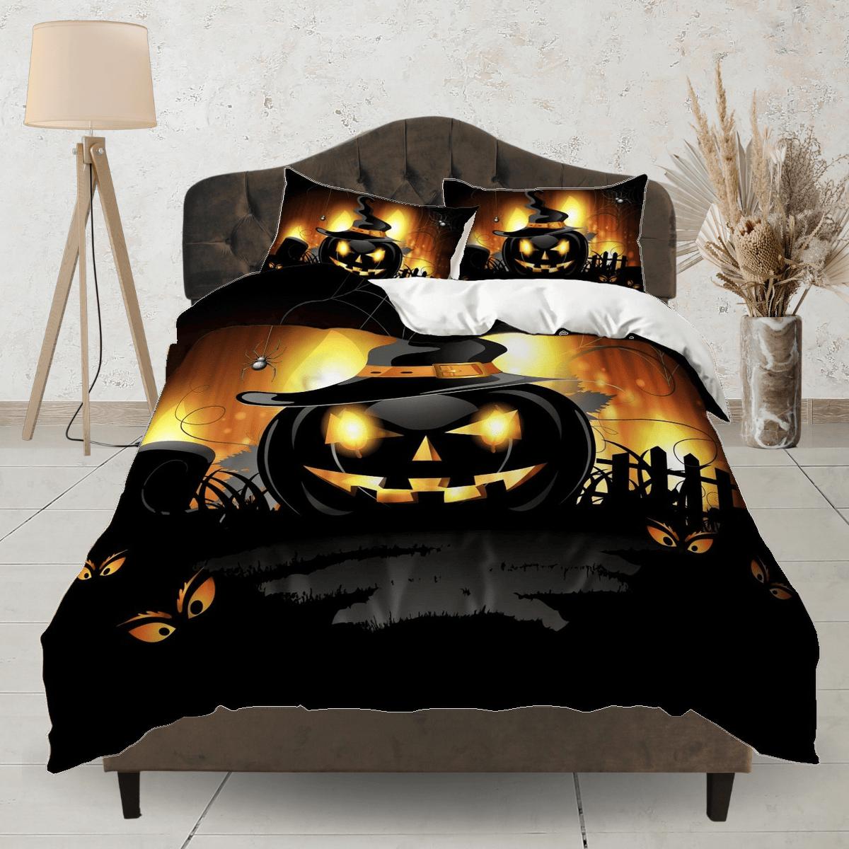 daintyduvet Black pumpkin halloween bedding & pillowcase, gothic duvet cover, dorm bedding, goth decor toddler bedding, halloween gift
