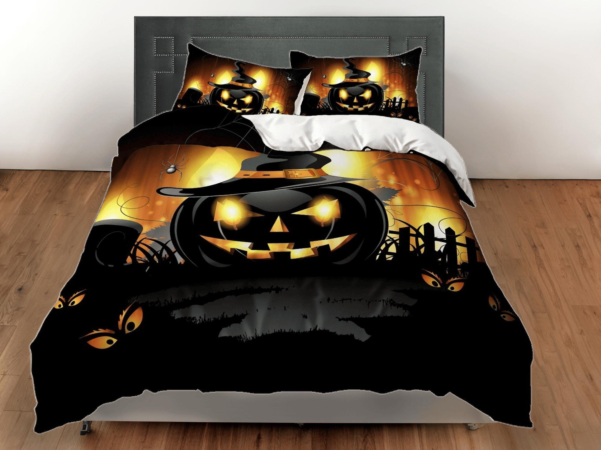 daintyduvet Black pumpkin halloween bedding & pillowcase, gothic duvet cover, dorm bedding, goth decor toddler bedding, halloween gift