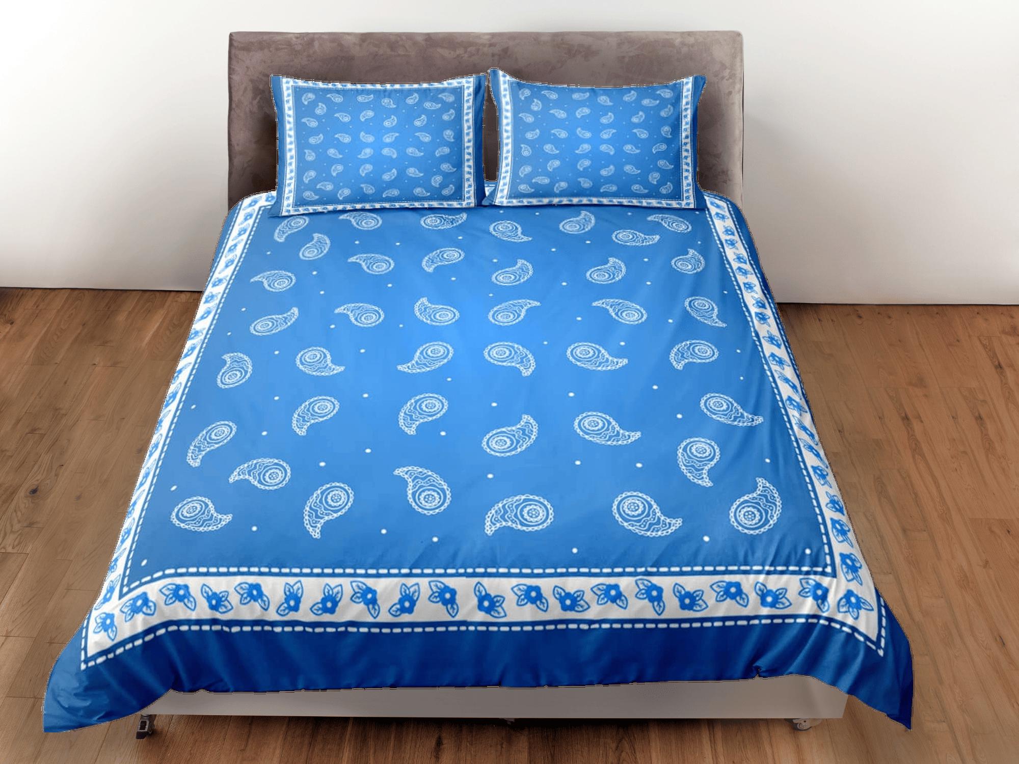 daintyduvet Blue bandana paisley duvet cover set, aesthetic room decor bedding set full, king, queen size, abstract boho bedspread, luxury bed cover