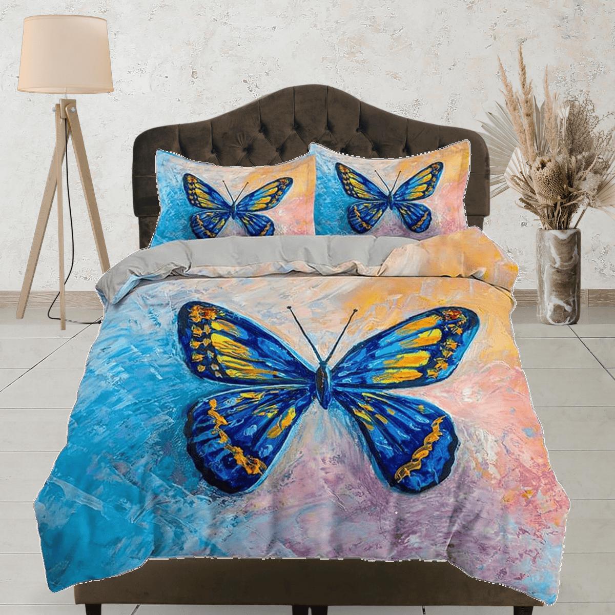 daintyduvet Blue butterfly art painting bedding duvet cover boho chic dorm bedding full size adult duvet king queen twin, nursery toddler bedding