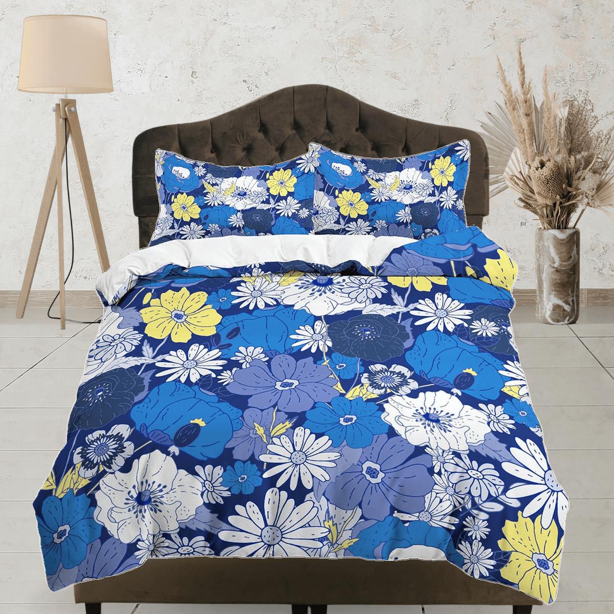 daintyduvet Blue daisies floral bedding, luxury duvet cover queen, king, boho duvet, designer bedding, aesthetic bedding, maximalist full size bedding