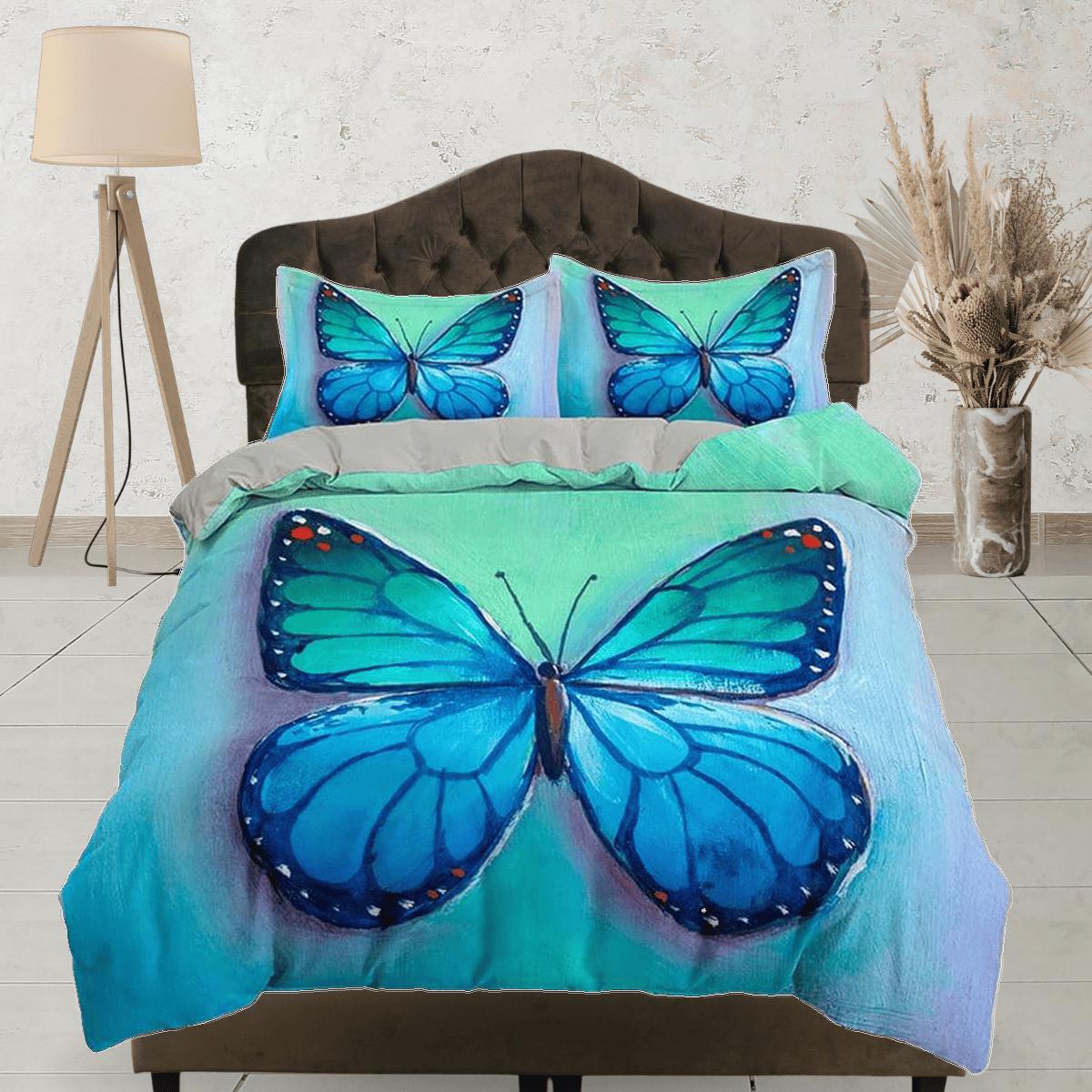 daintyduvet Blue monarch butterfly bedding duvet cover boho chic dorm bedding full size adult duvet king queen twin, butterfly nursery toddler bedding