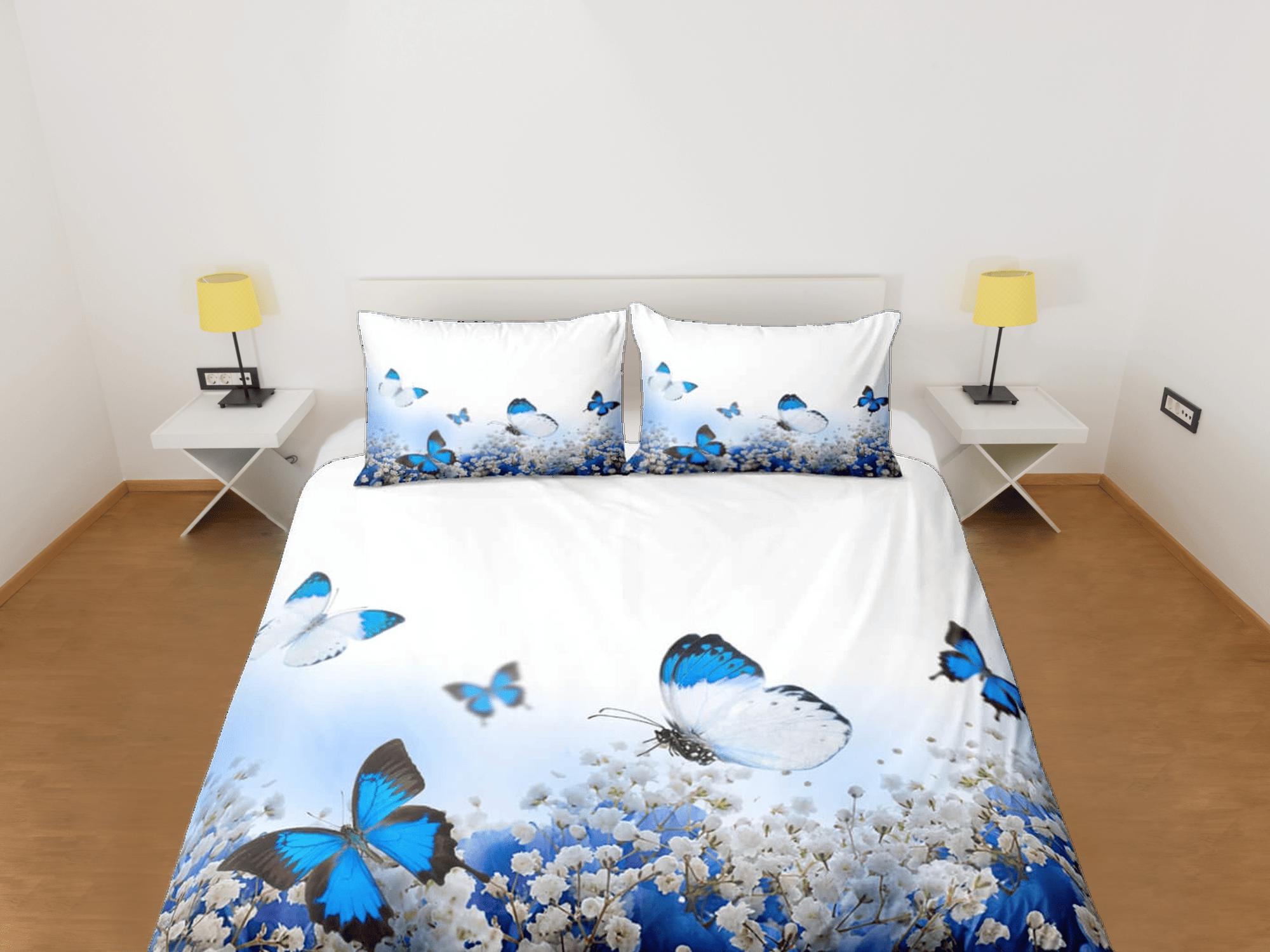 daintyduvet Blue monarch butterfly bedding duvet cover colorful dorm bedding, full size adult duvet king queen twin, butterfly nursery toddler bedding