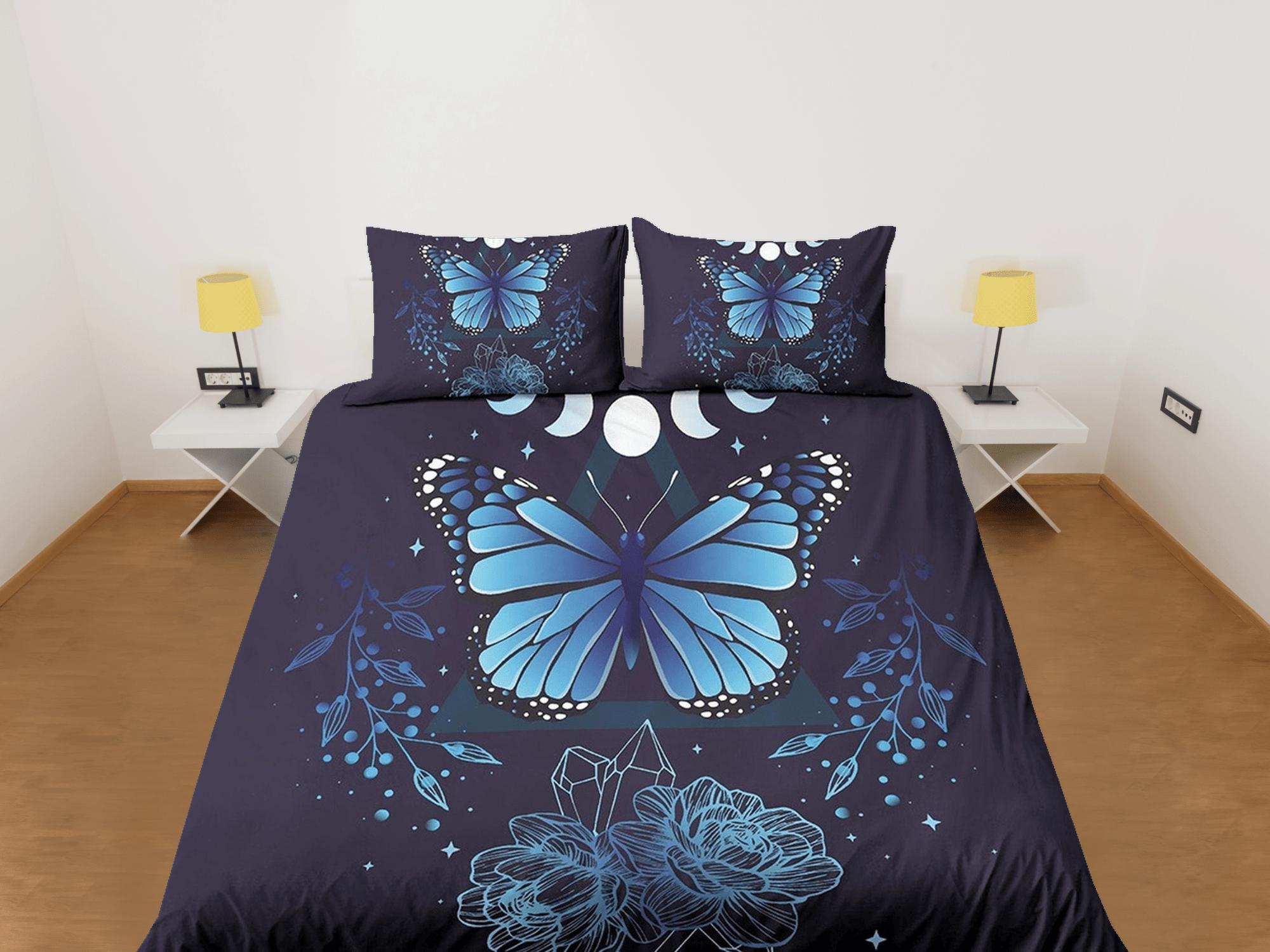 daintyduvet Blue monarch butterfly celestial bedding, witchy dorm bedding, aesthetic duvet cover set, boho bedding set full king queen, astrology gothic