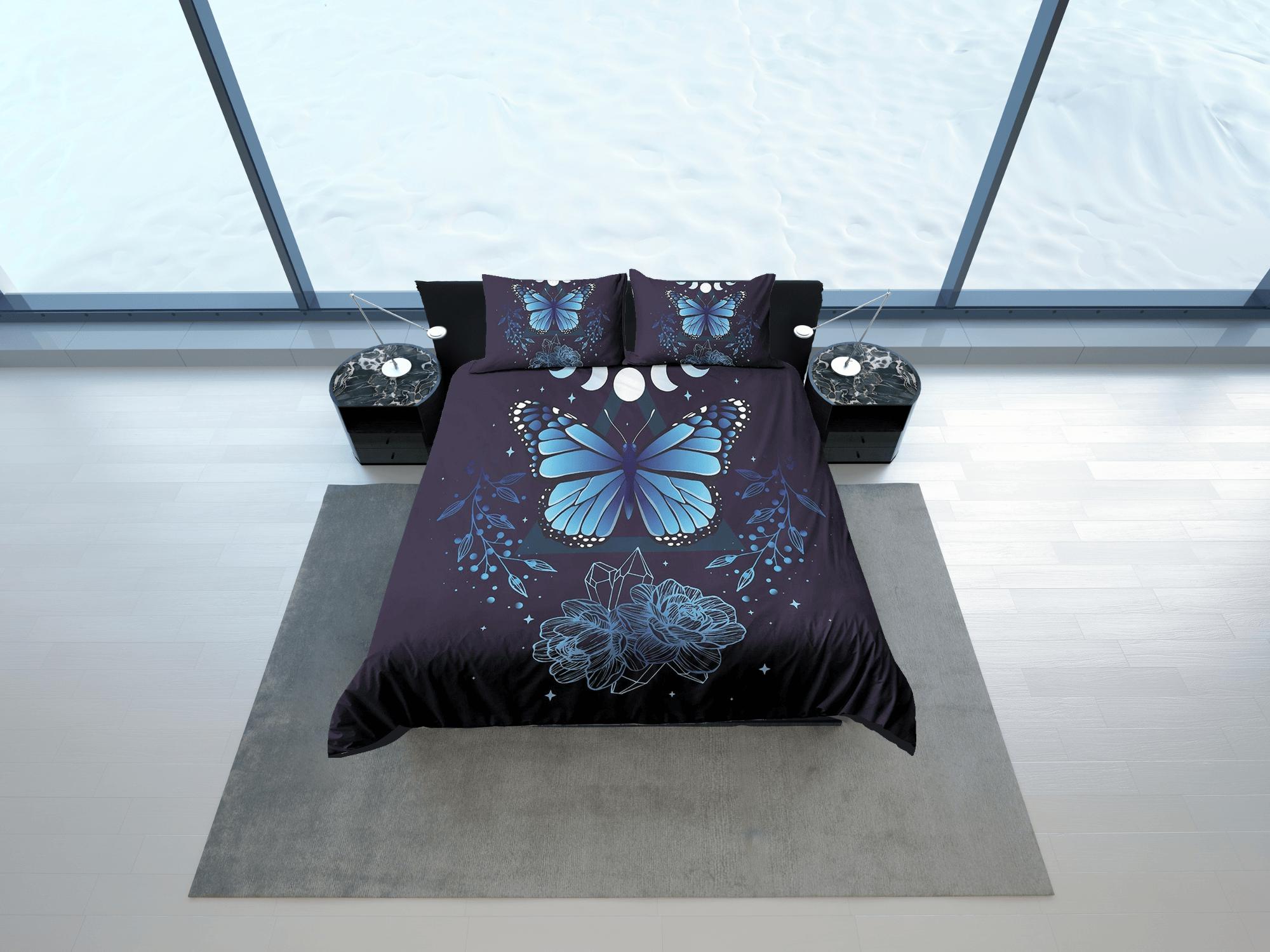 daintyduvet Blue monarch butterfly celestial bedding, witchy dorm bedding, aesthetic duvet cover set, boho bedding set full king queen, astrology gothic