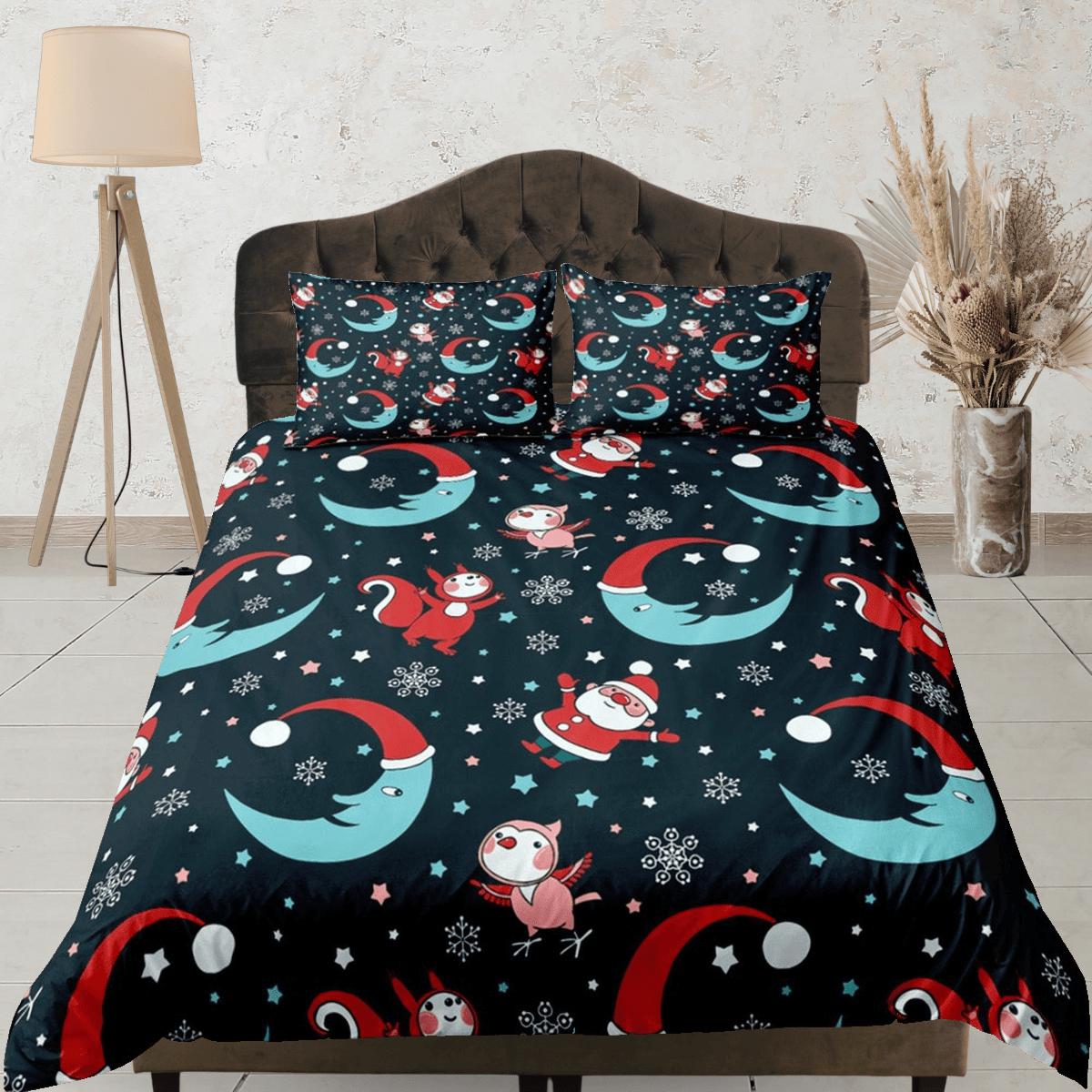 daintyduvet Blue moon and santa claus duvet cover set, christmas full size bedding & pillowcase, college bedding, crib toddler bedding, holiday gift