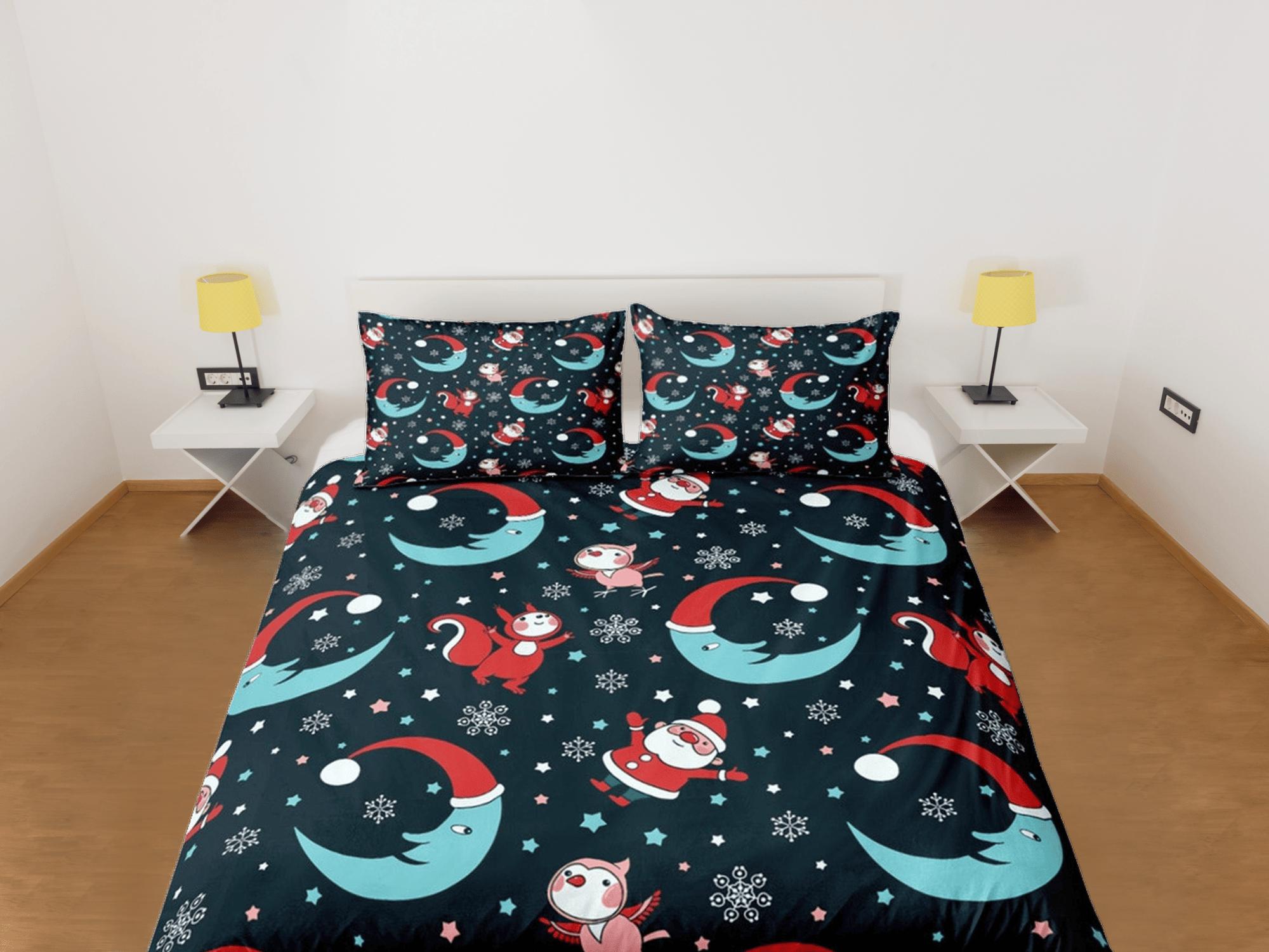 daintyduvet Blue moon and santa claus duvet cover set, christmas full size bedding & pillowcase, college bedding, crib toddler bedding, holiday gift