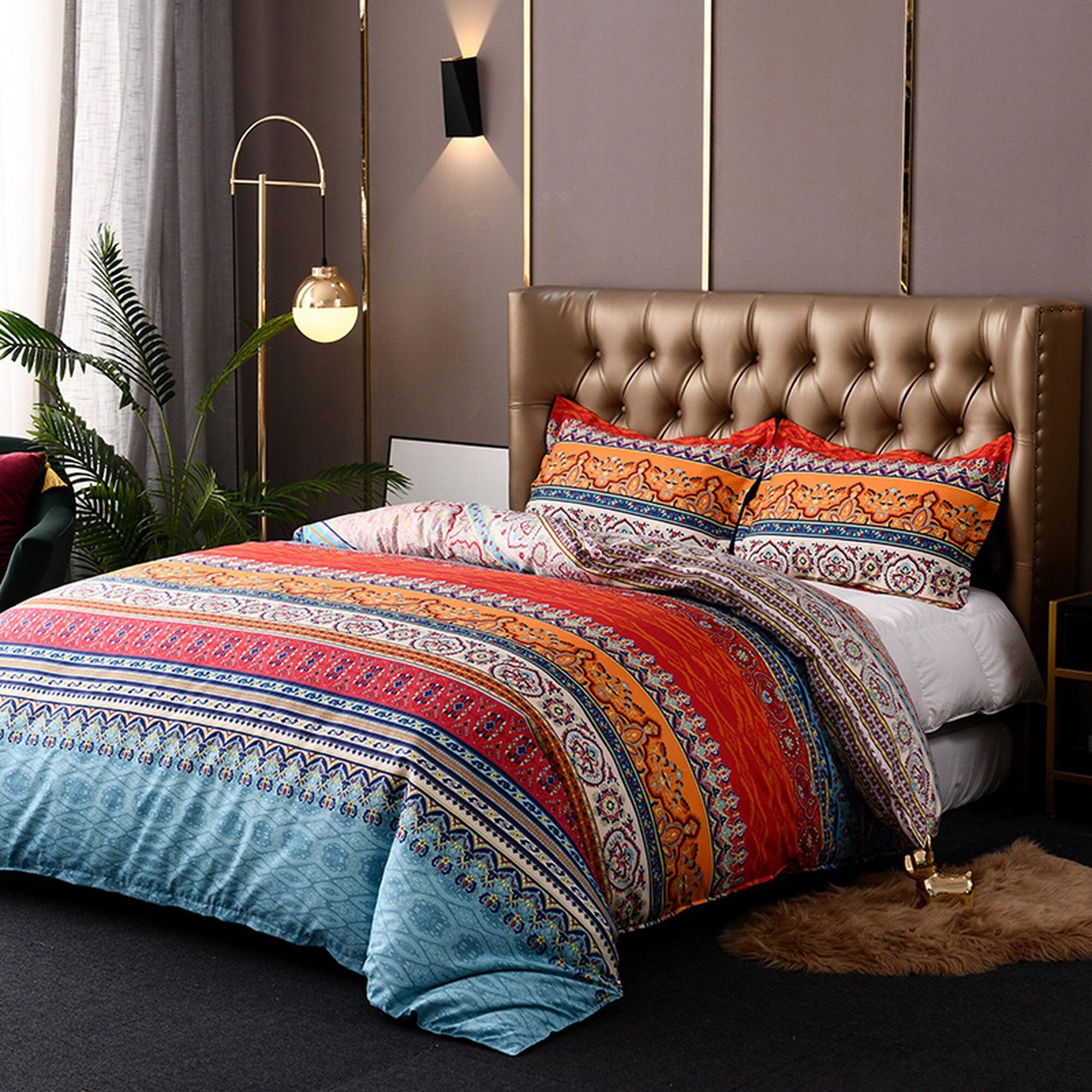 daintyduvet Bohemian Colorful Duvet Cover Set Boho Bedding, Hippie Dorm Bedding with Pillowcase