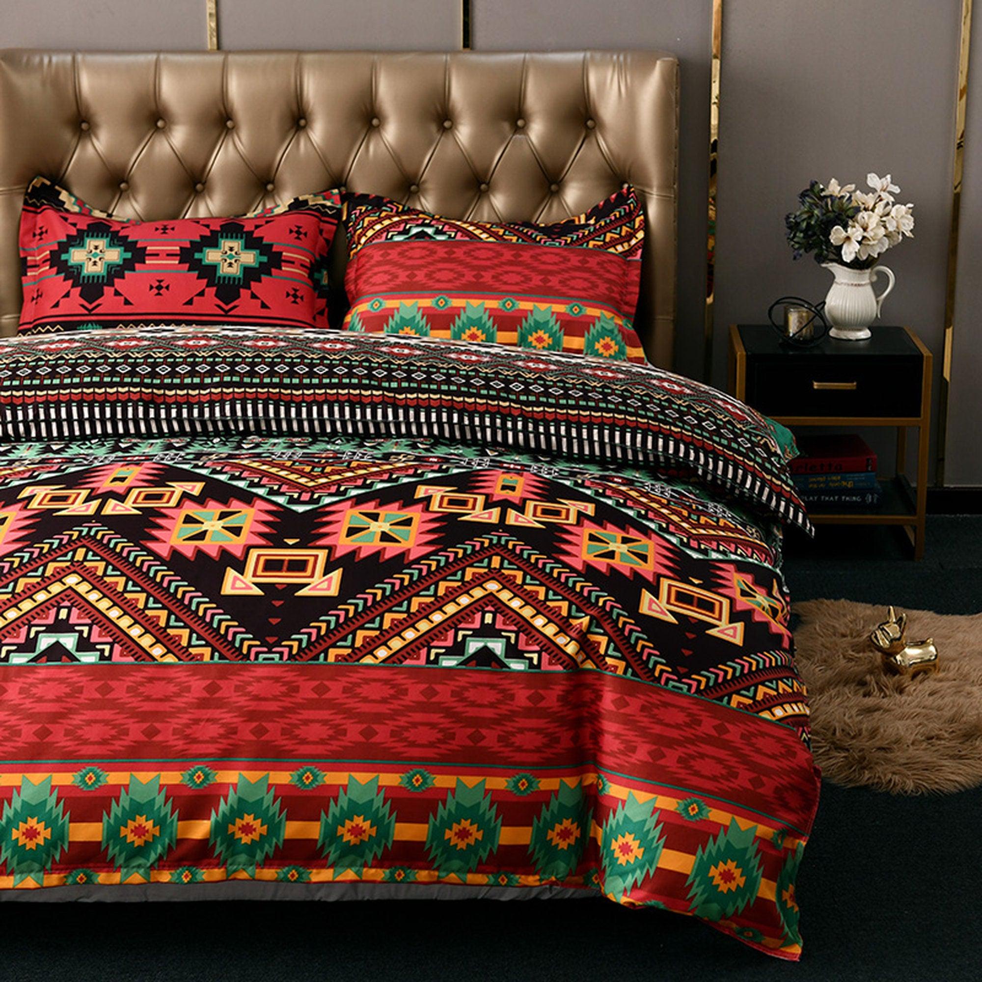 daintyduvet Bohemian Red Duvet Cover Set Boho Bedding, Hippie Dorm Bedding with Pillowcase