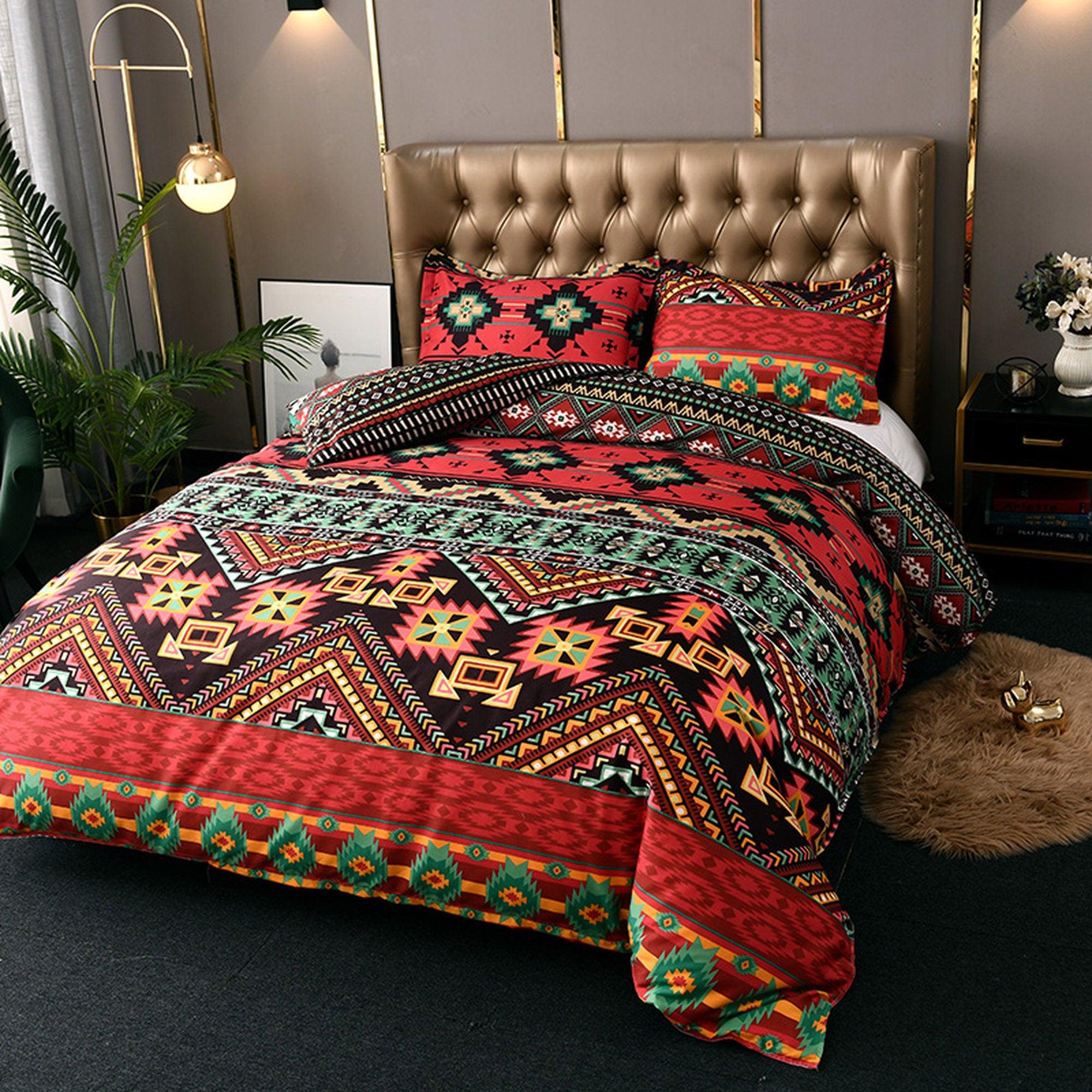 daintyduvet Bohemian Red Duvet Cover Set Boho Bedding, Hippie Dorm Bedding with Pillowcase