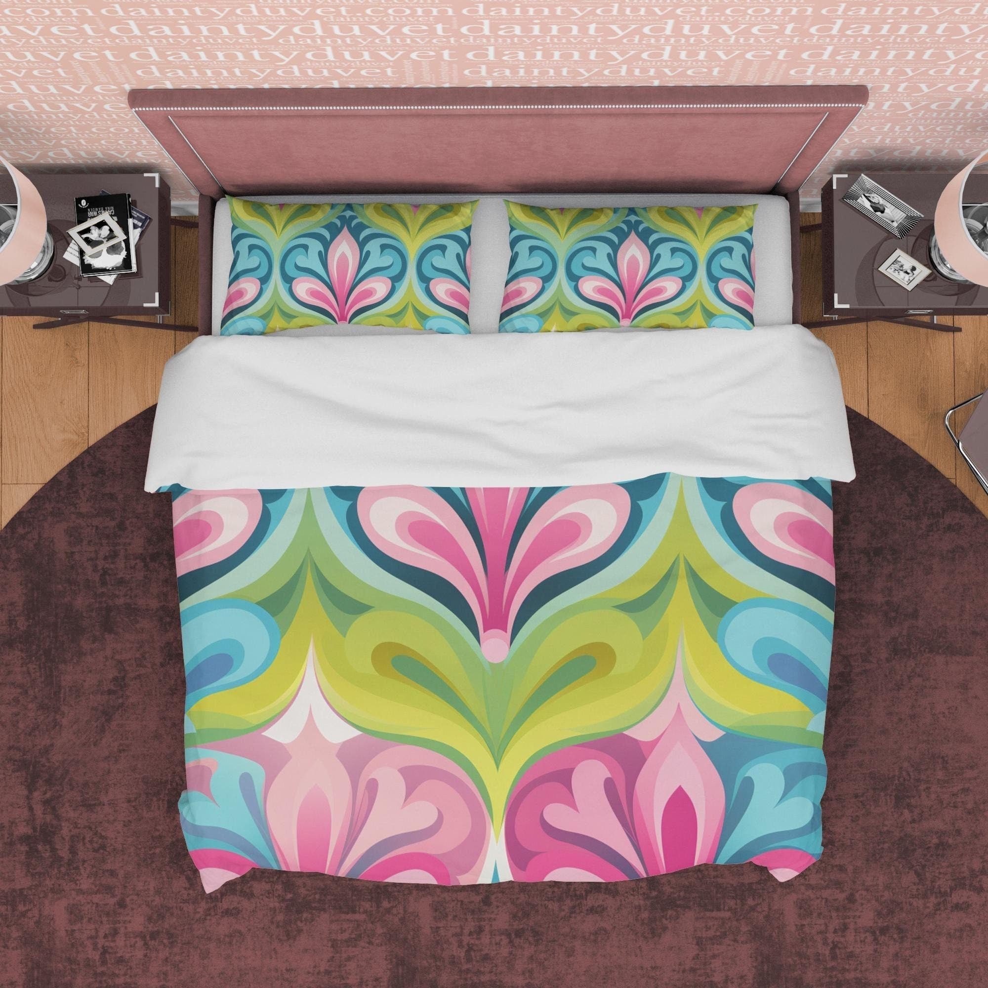 Boho Bedding Colorful Duvet Cover Bohemian Bedroom Set, Floral Quilt Cover, Aesthetic Bedspread, Tropic Bright Color Unique Room Decor