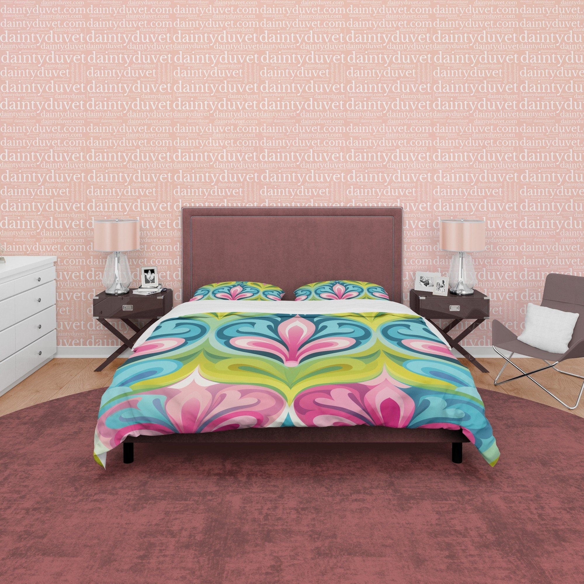 Boho Bedding Colorful Duvet Cover Bohemian Bedroom Set, Floral Quilt Cover, Aesthetic Bedspread, Tropic Bright Color Unique Room Decor
