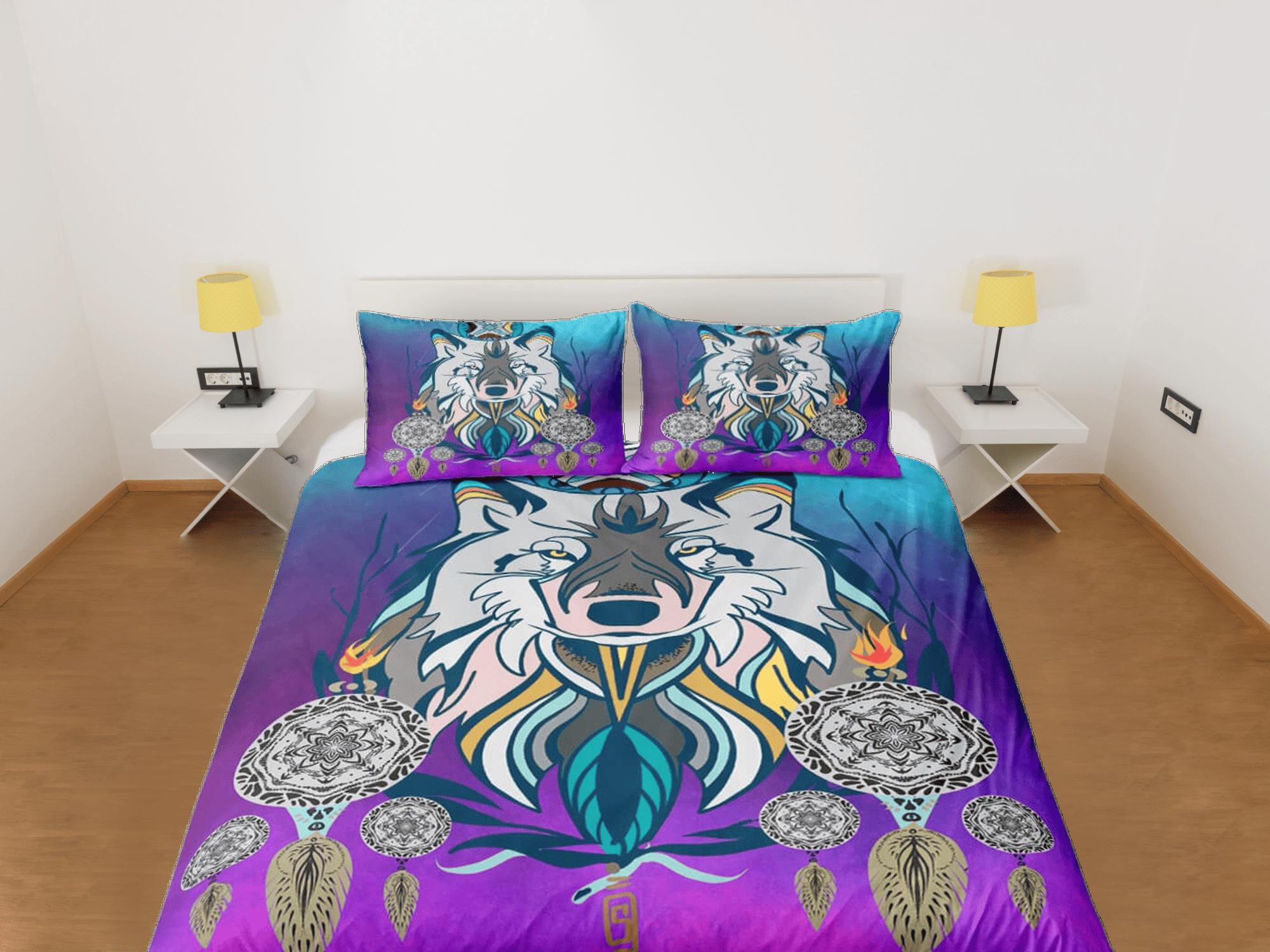 daintyduvet Boho fox dreamcatcher psychedelic duvet cover hippie bedding set full, preppy dorm bedding, indie room decor, aesthetic bedspread y2k