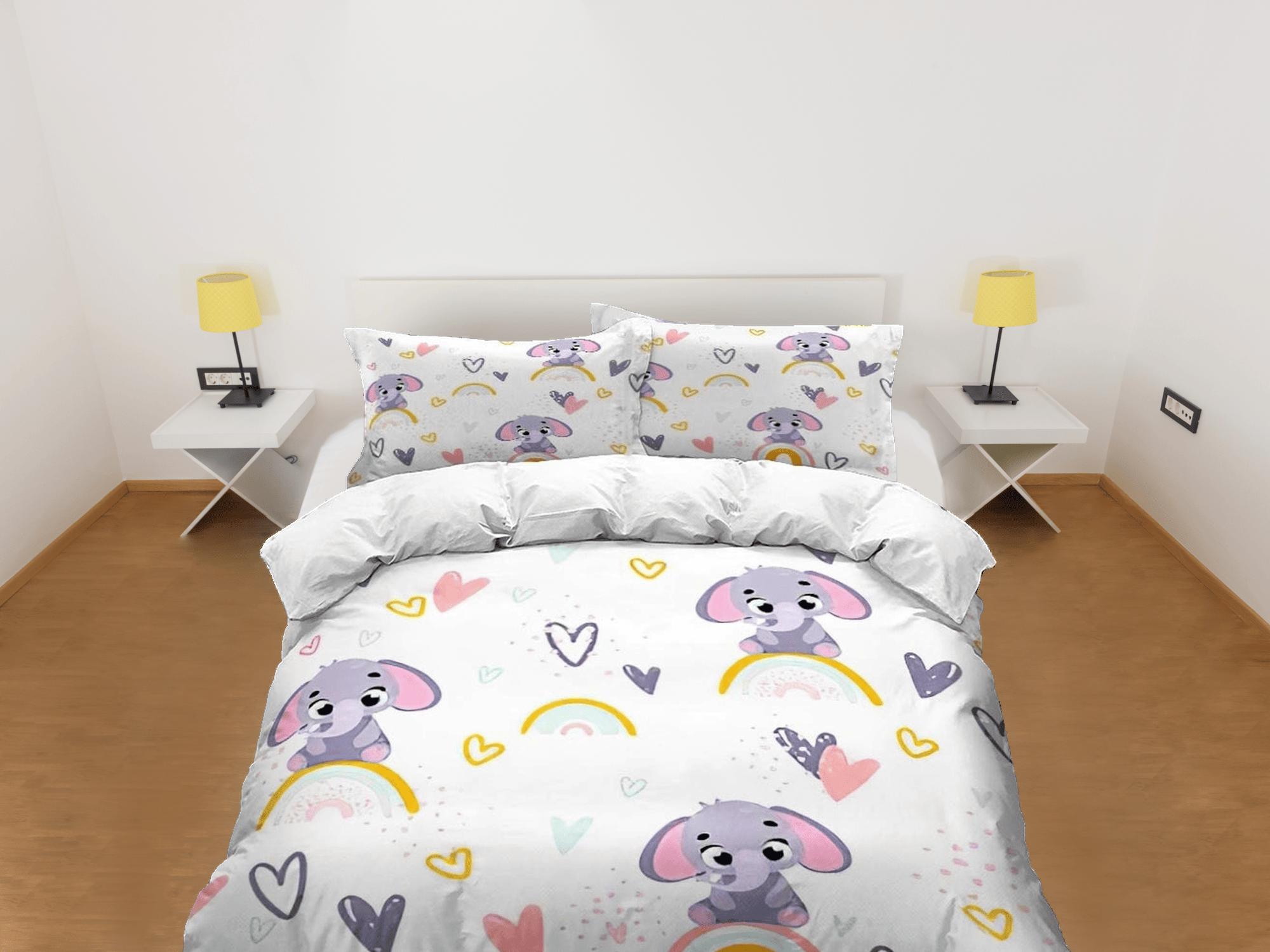 daintyduvet Boho rainbow pattern elephant bedding cute duvet cover set, kids bedding full, nursery bed decor, elephant baby shower, toddler bedding