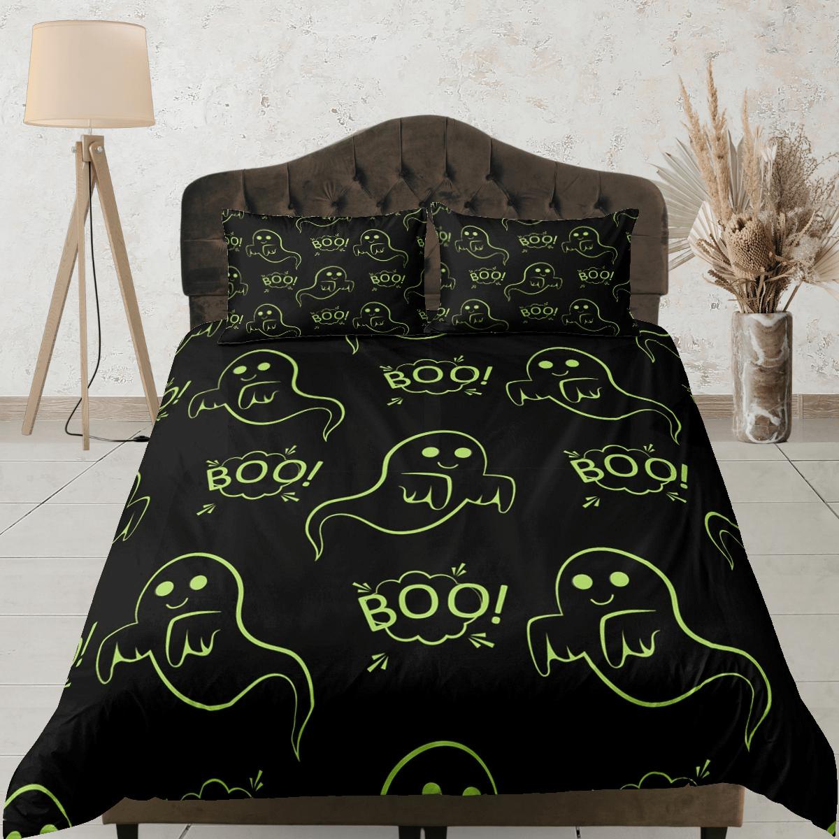 daintyduvet Boo cute ghost halloween bedding & pillowcase, gothic duvet cover, dorm bedding, goth decor toddler bedding, halloween gift
