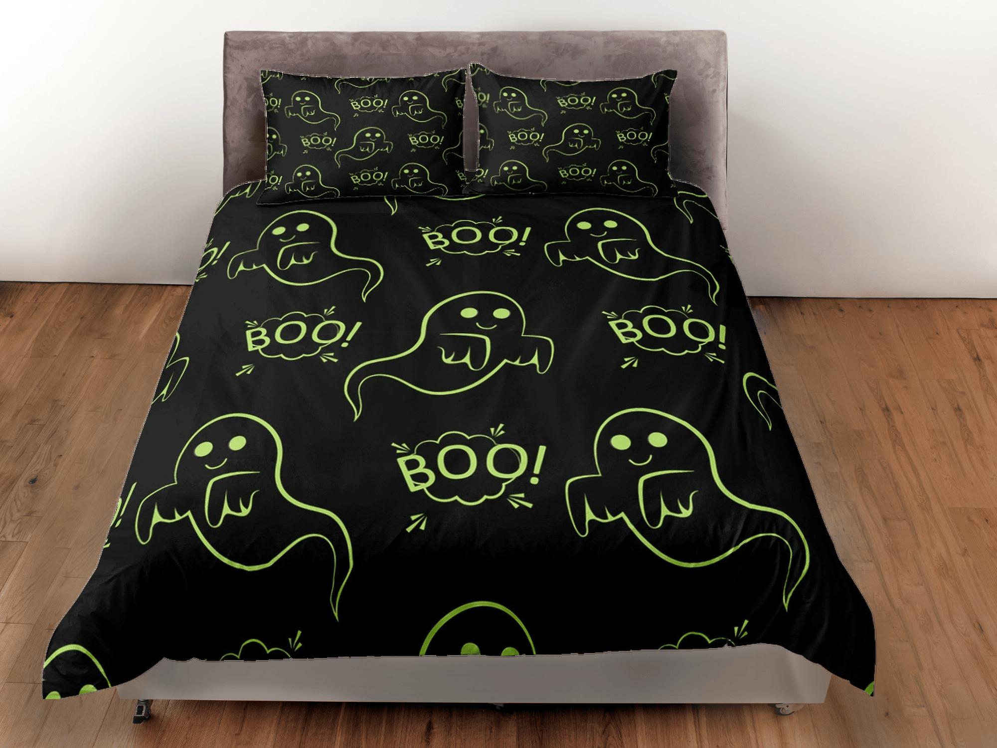 daintyduvet Boo cute ghost halloween bedding & pillowcase, gothic duvet cover, dorm bedding, goth decor toddler bedding, halloween gift