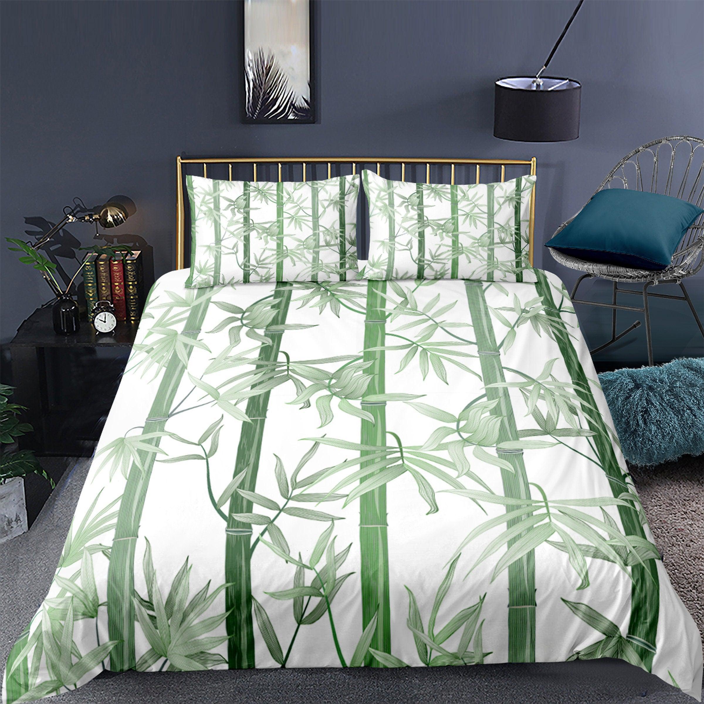 daintyduvet Botanical Duvet Cover Set Lucky Bamboo, White Bedspread Dorm Bedding Set