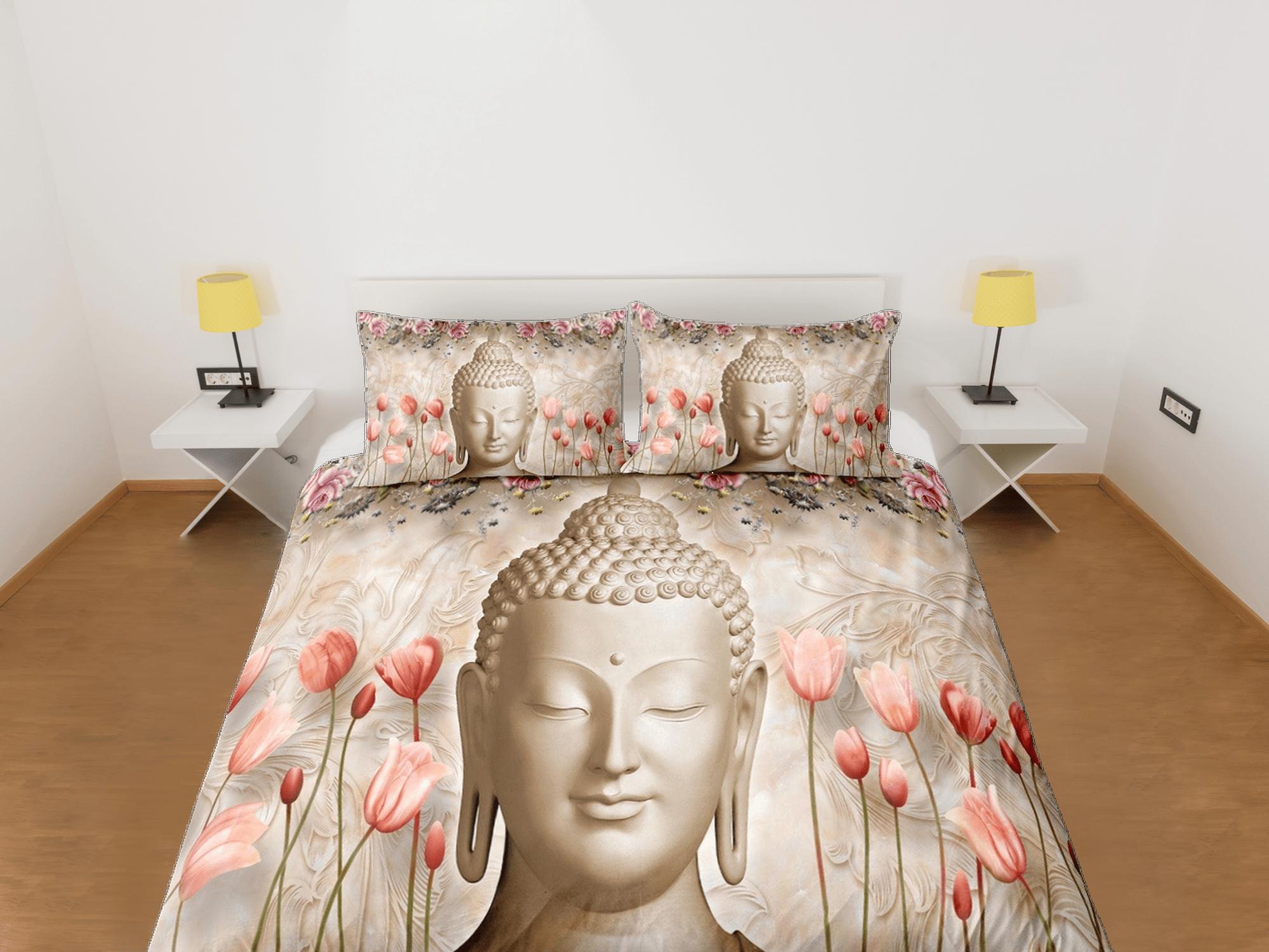 daintyduvet Buddhism floral bedding, buddha duvet cover queen, king, boho duvet, designer bedding, aesthetic bedding, maximalist full size bedding