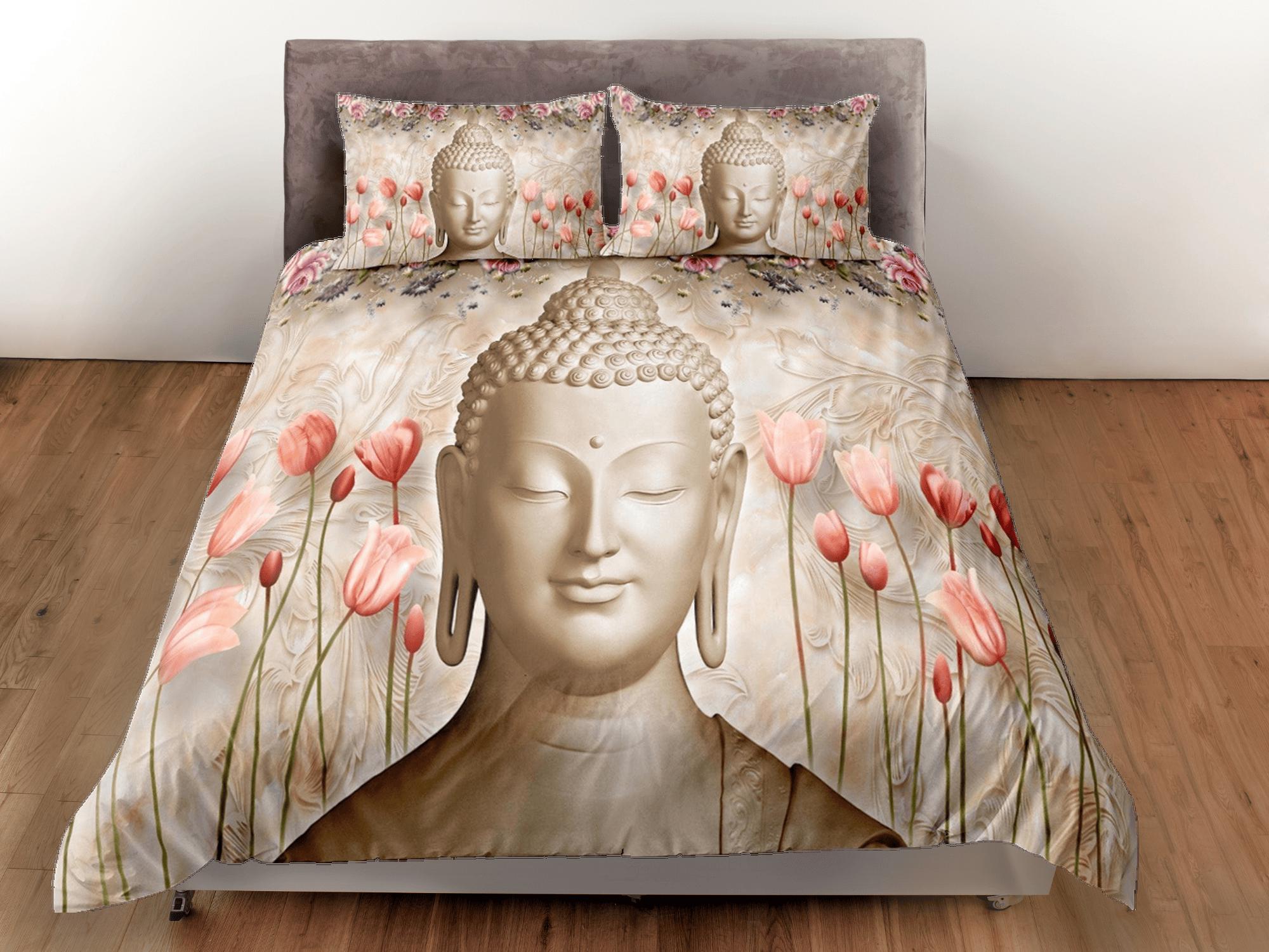 daintyduvet Buddhism floral bedding, buddha duvet cover queen, king, boho duvet, designer bedding, aesthetic bedding, maximalist full size bedding
