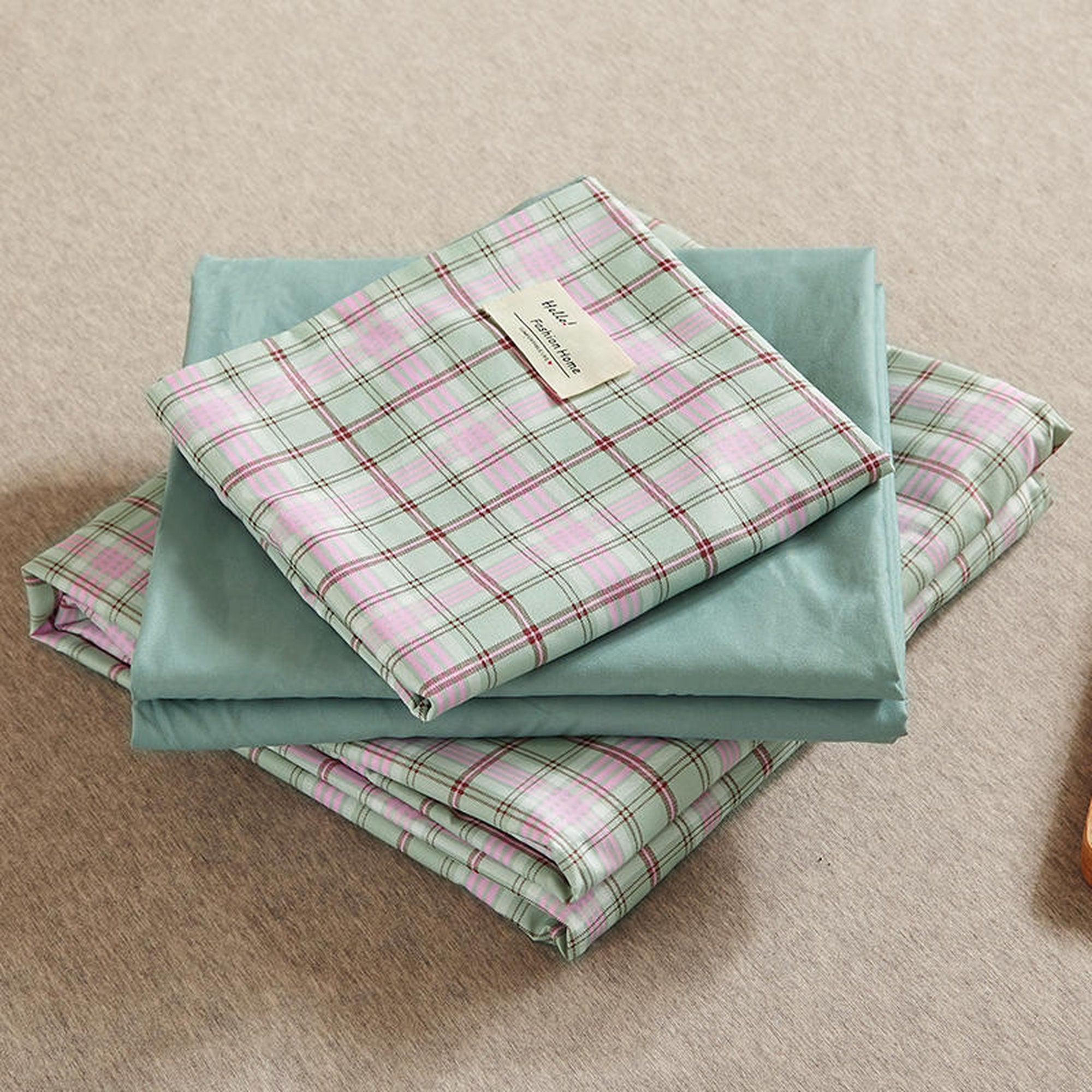 daintyduvet Buffalo Plaid Duvet Cover Set Green Pink Plaid Bedding Set Mattress Cover Checkered Pastel Bedding