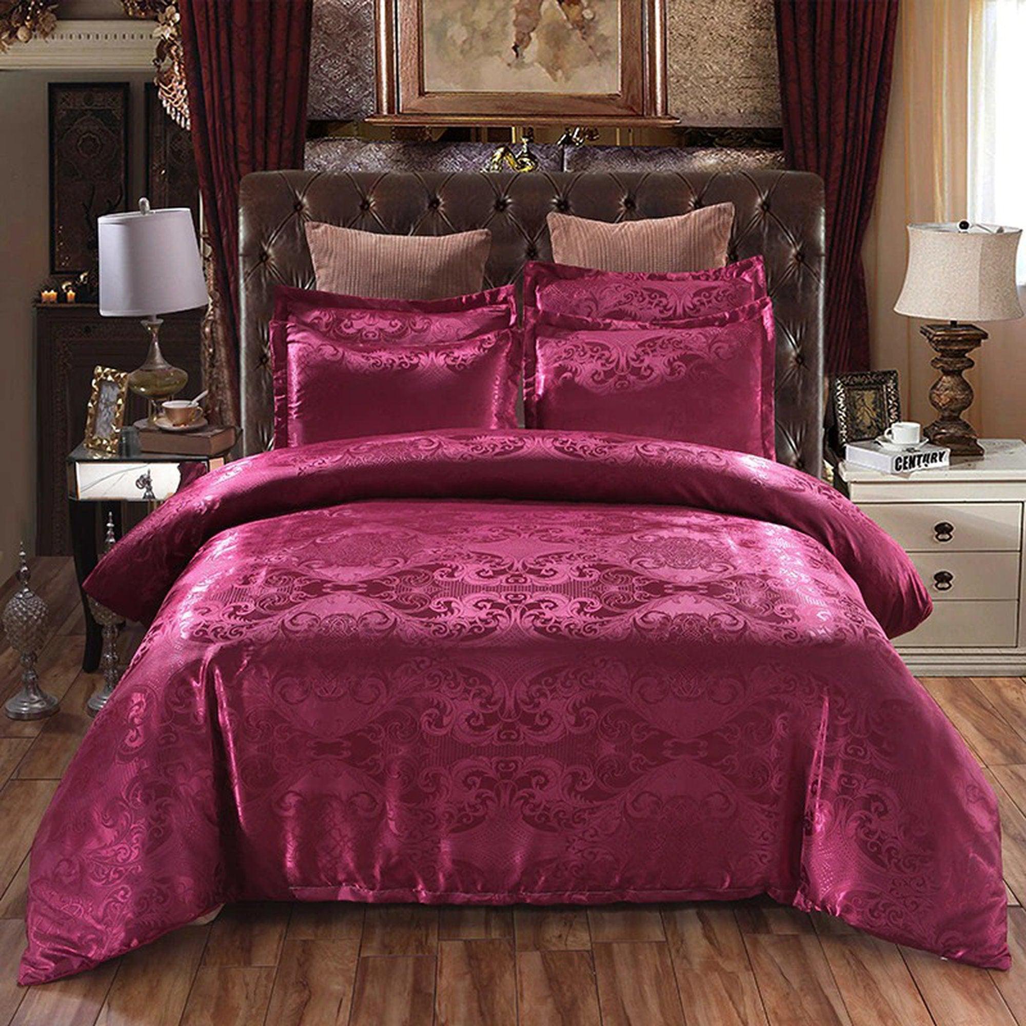 daintyduvet Burgundy Red Luxury Bedding made with Silky Jacquard Fabric, Damask Duvet Cover Set, Designer Bedding, Aesthetic Duvet King Queen Full Twin