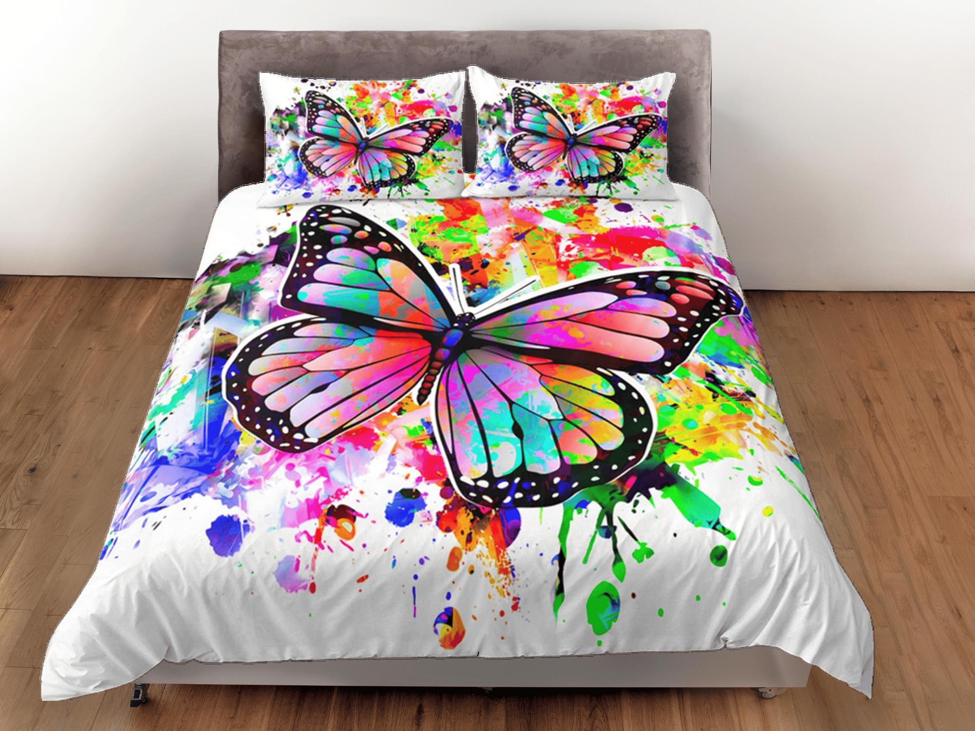 daintyduvet Butterfly Duvet Cover Set Colorful Bedspread, Dorm Bedding & Pillowcase