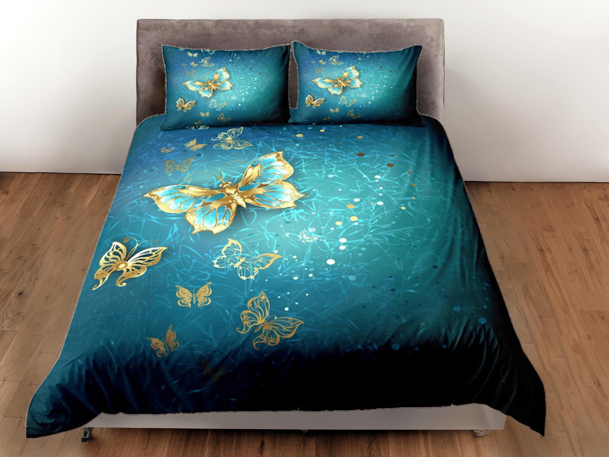 daintyduvet Butterfly Duvet Cover Set Green Bedspread, Dorm Bedding with Pillowcase