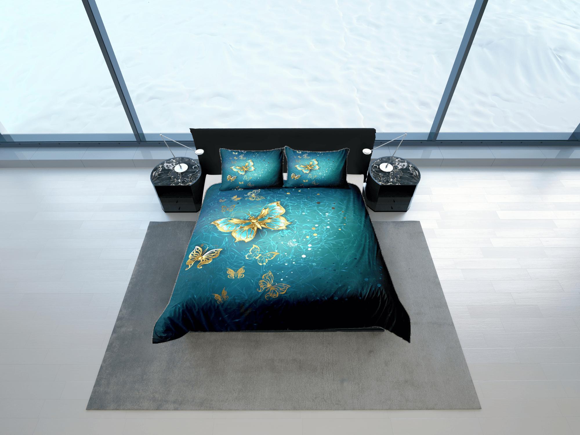 daintyduvet Butterfly Duvet Cover Set Green Bedspread, Dorm Bedding with Pillowcase