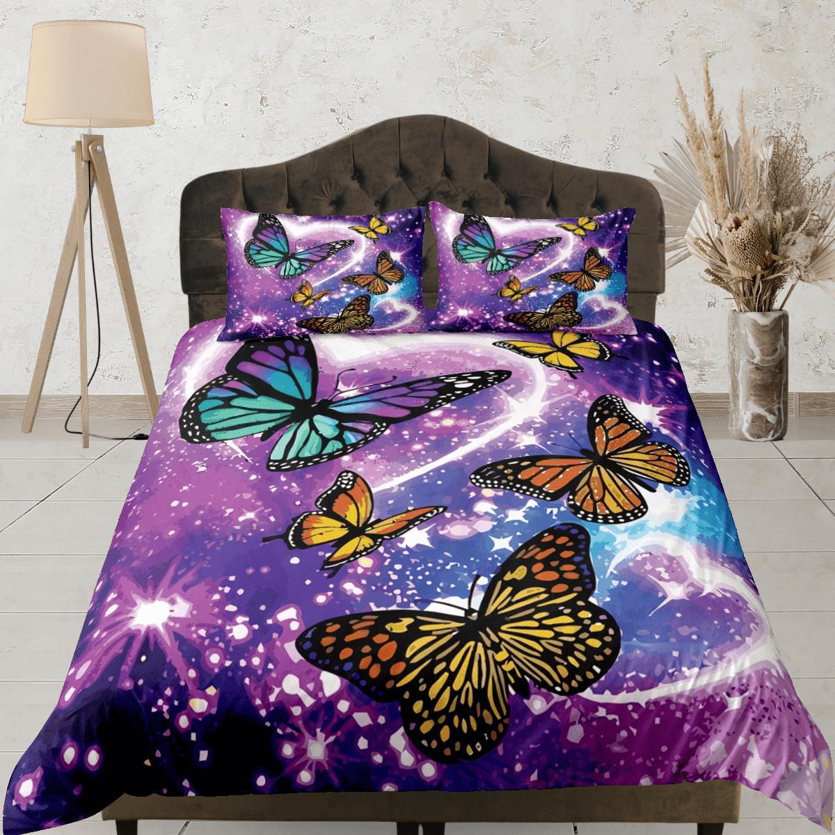 daintyduvet Butterfly Purple Duvet Cover Set Colorful Bedspread, Dorm Bedding with Pillowcase