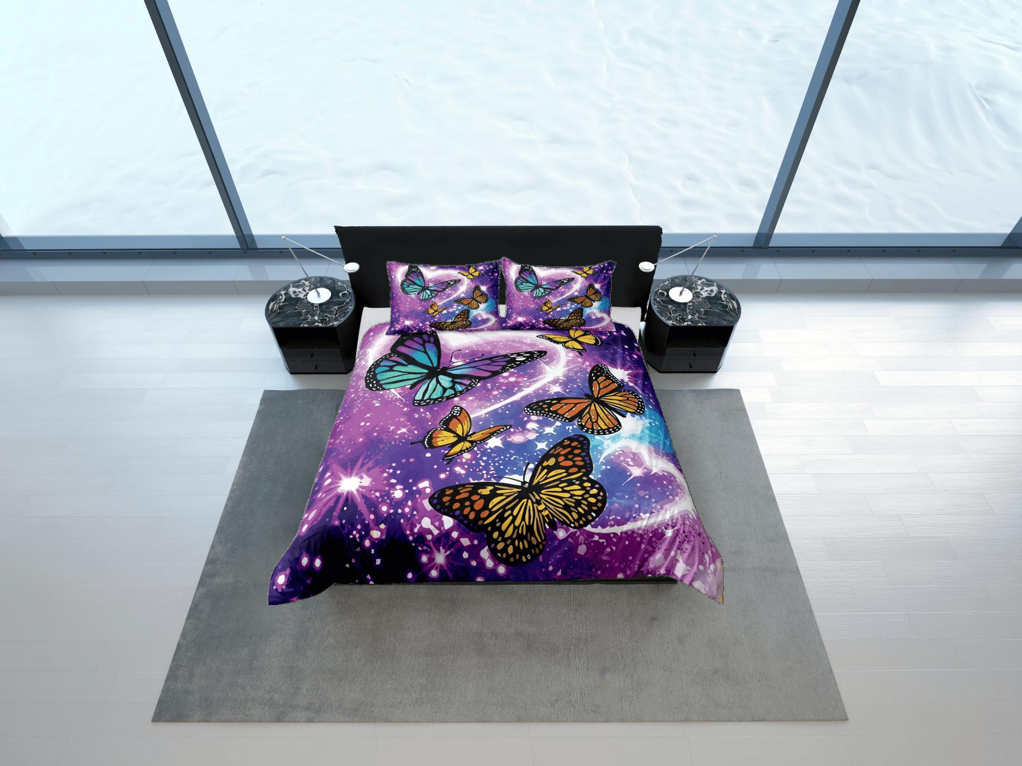 daintyduvet Butterfly Purple Duvet Cover Set Colorful Bedspread, Dorm Bedding with Pillowcase