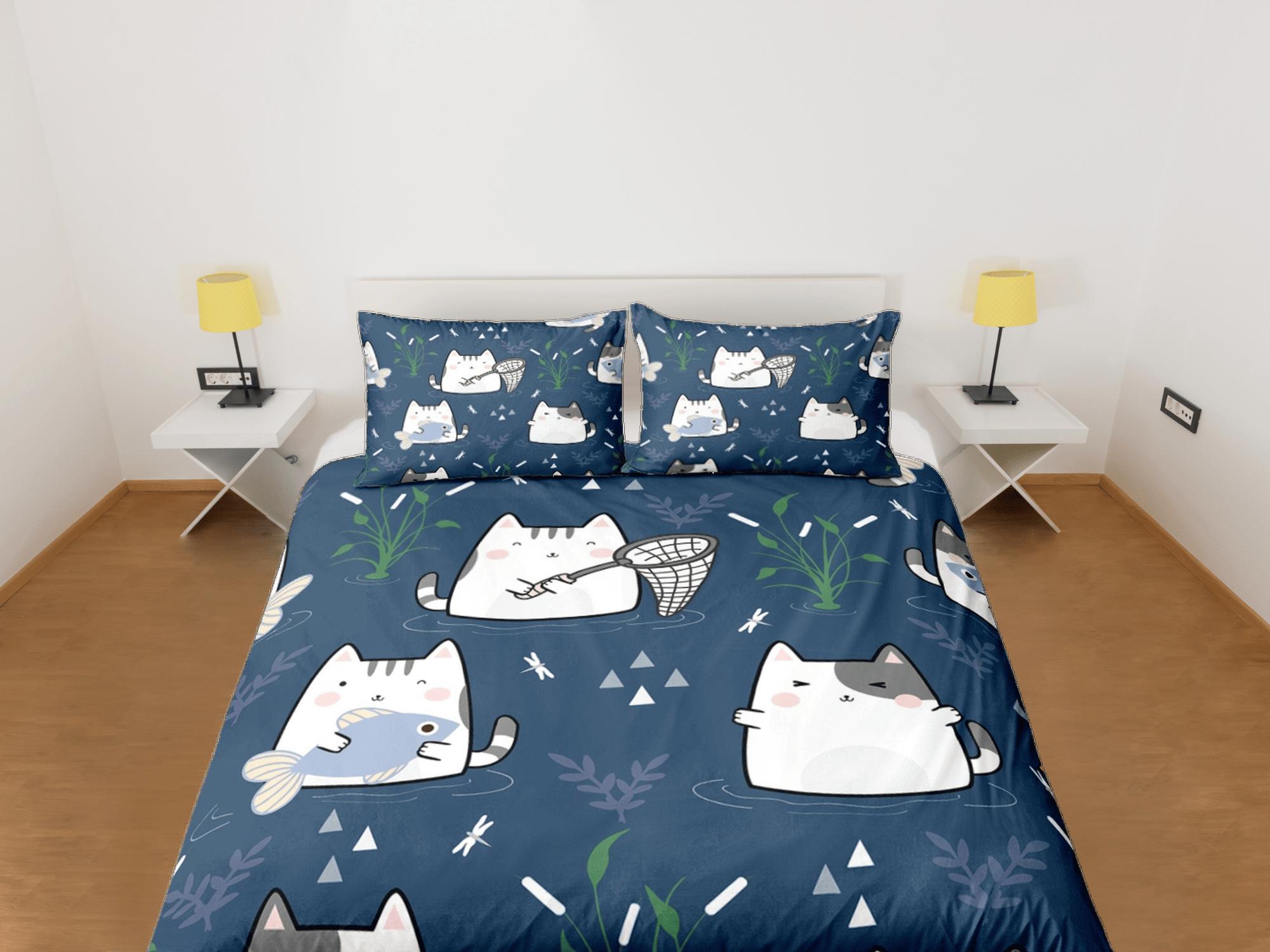 daintyduvet Cat Lover Duvet Cover Bedspread, Cute Cartoons Cat Bedding for Teens Kids Bedroom Comforter Cover