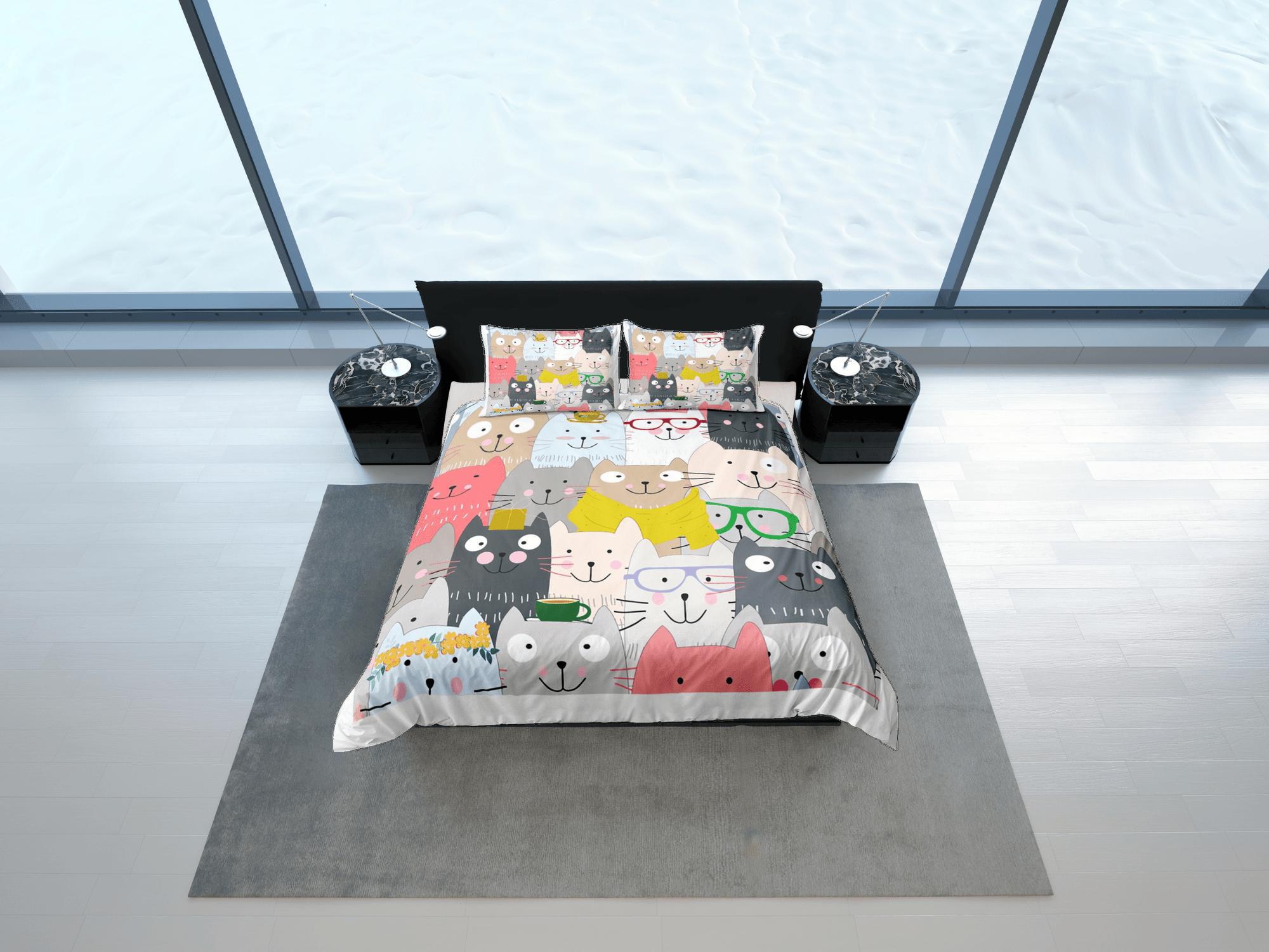daintyduvet Cat Lover Duvet Cover Set Bedspread, Cute Bedding for Teens Kids Bedroom, Colorful Comforter Cover