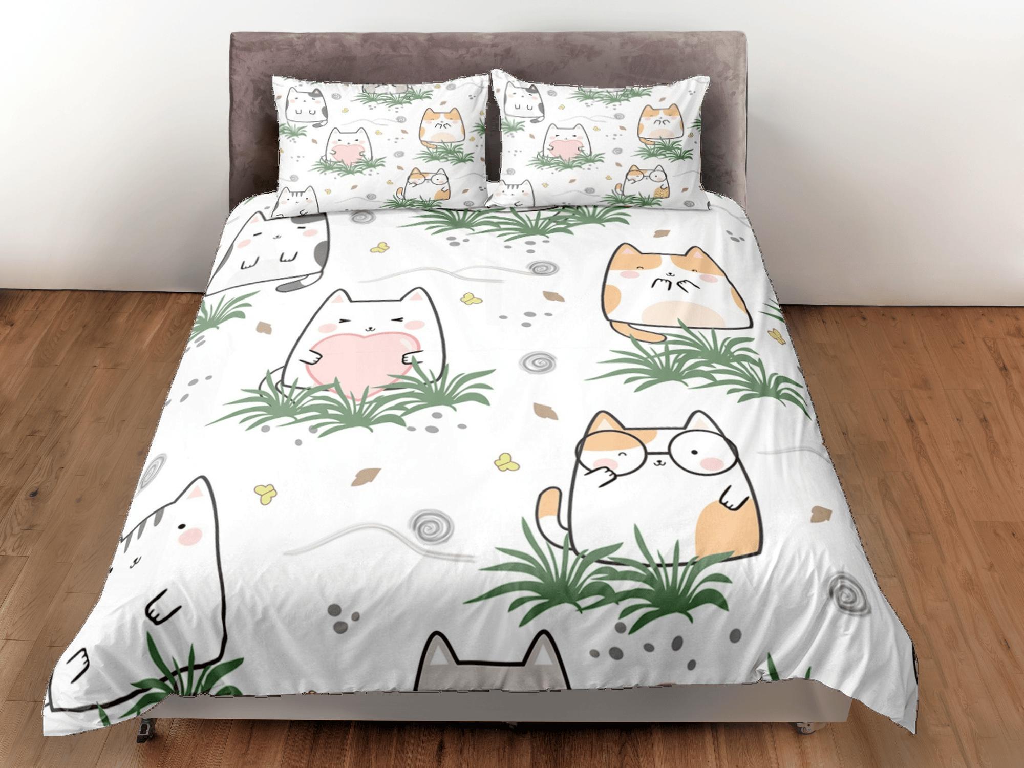 daintyduvet Cat Lover Duvet Cover Set Bedspread, Cute Bedding for Teens Kids Bedroom Comforter Cover Cat Cartoons