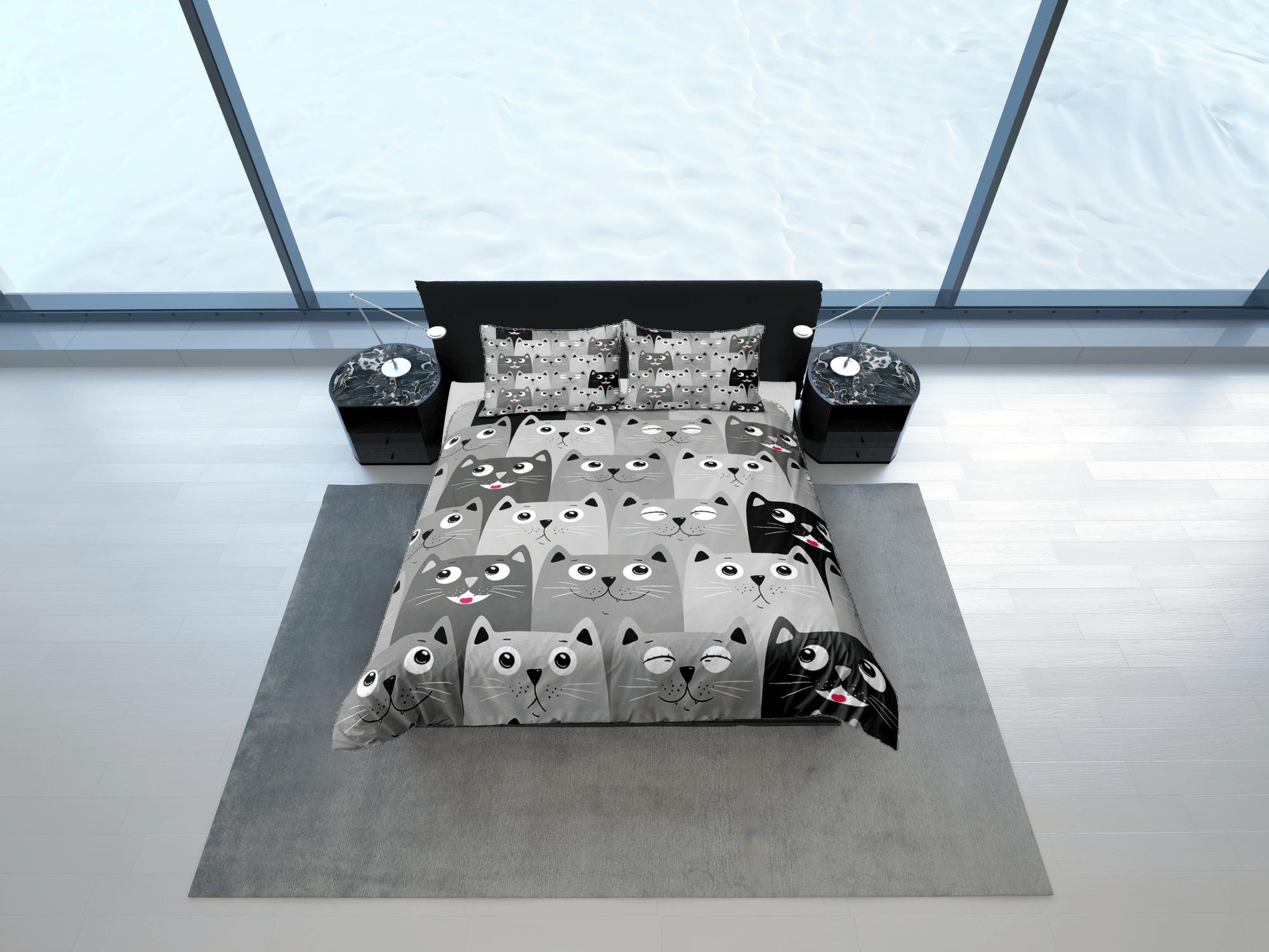 daintyduvet Cat Lover Duvet Cover Set Bedspread, Cute Cats Grey Bedding for Teens Kids Bedroom