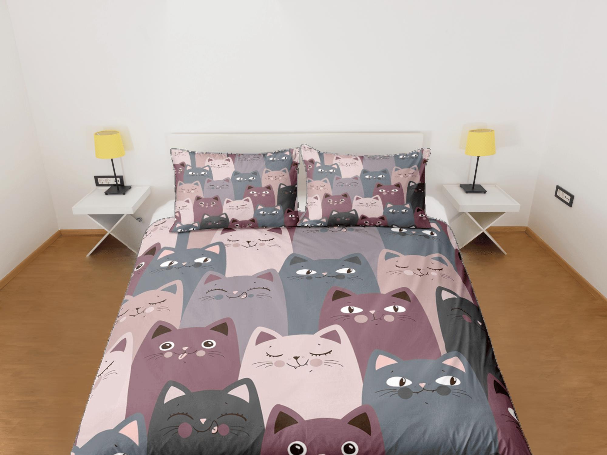 daintyduvet Cat Lover Duvet Cover Set Bedspread, Violet Grey Cute Bedding for Teens Kids Bedroom Comforter Cover