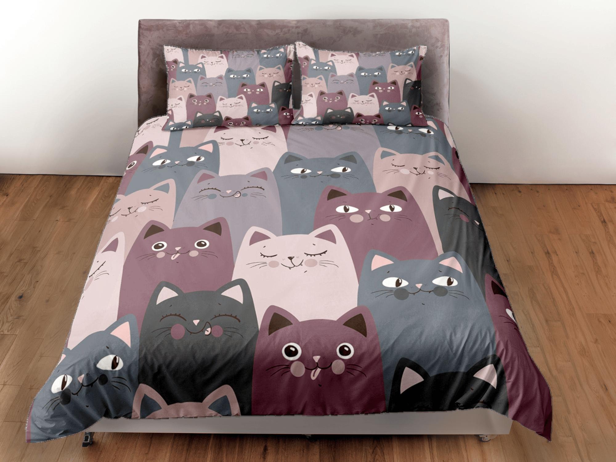 daintyduvet Cat Lover Duvet Cover Set Bedspread, Violet Grey Cute Bedding for Teens Kids Bedroom Comforter Cover