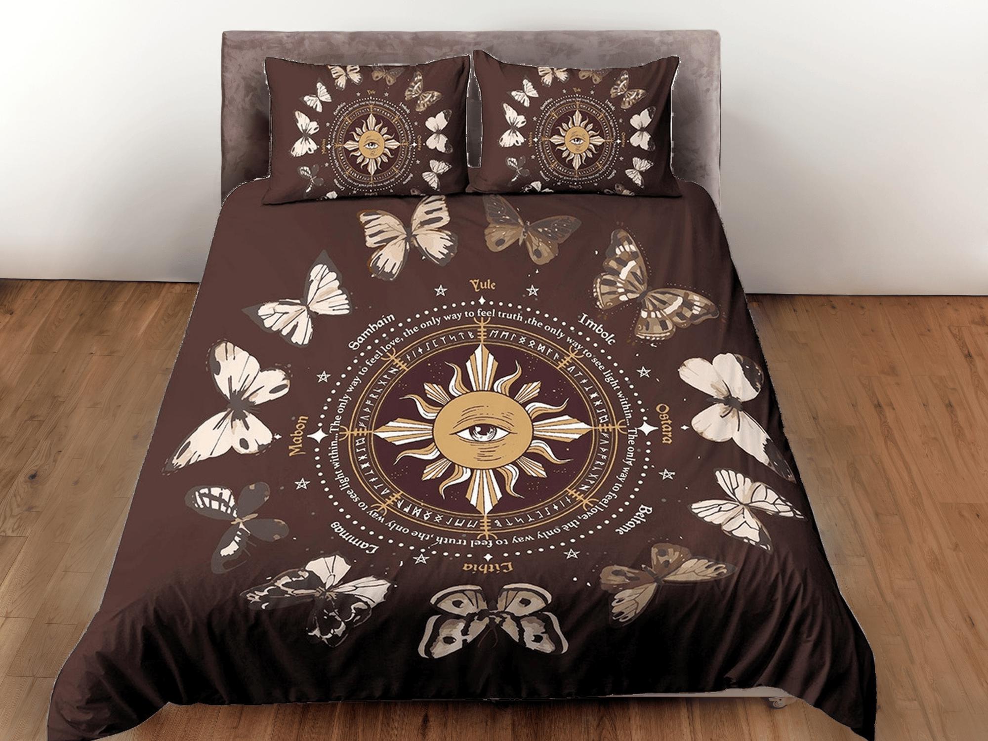 daintyduvet Celestial bedding brown, witchy decor dorm bedding, aesthetic duvet cover set, boho bedding set full king queen, astrology gifts, gothic art