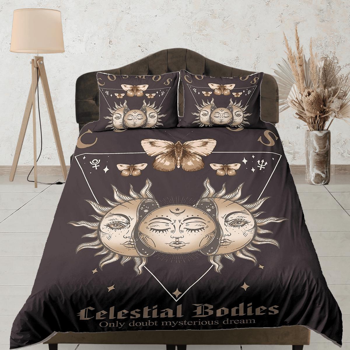 daintyduvet Celestial bedding full moon, mystical sun, witchy dorm bedding, aesthetic duvet, boho bedding set full king queen, astrology gift, gothic