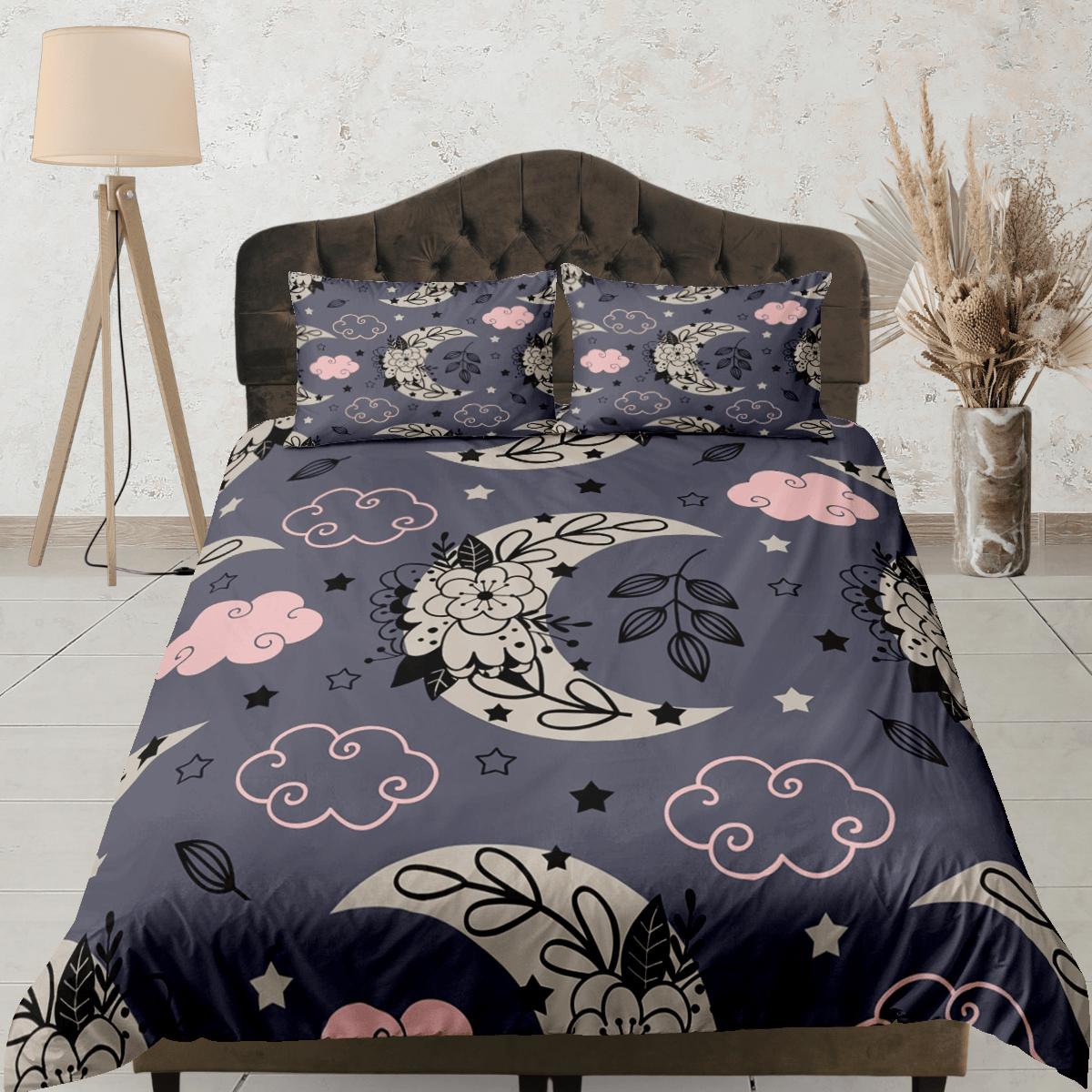 daintyduvet Celestial bedding purple grey, witchy decor dorm bedding, aesthetic duvet, boho bedding set full king queen, astrology gifts, gothic art