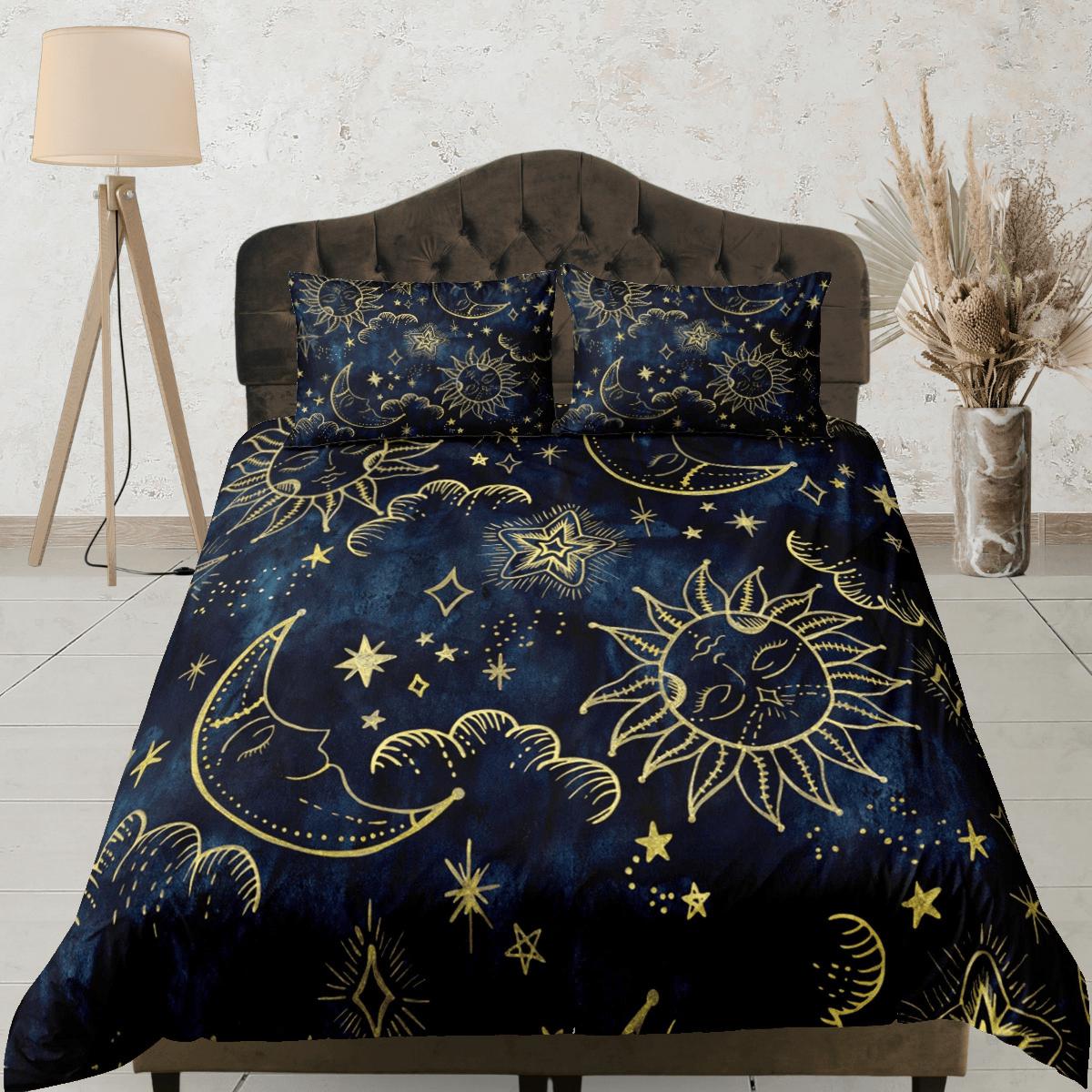 daintyduvet Celestial bedding sun and moon, witchy decor dorm bedding, aesthetic duvet, boho bedding set full king queen, astrology gifts, gothic art